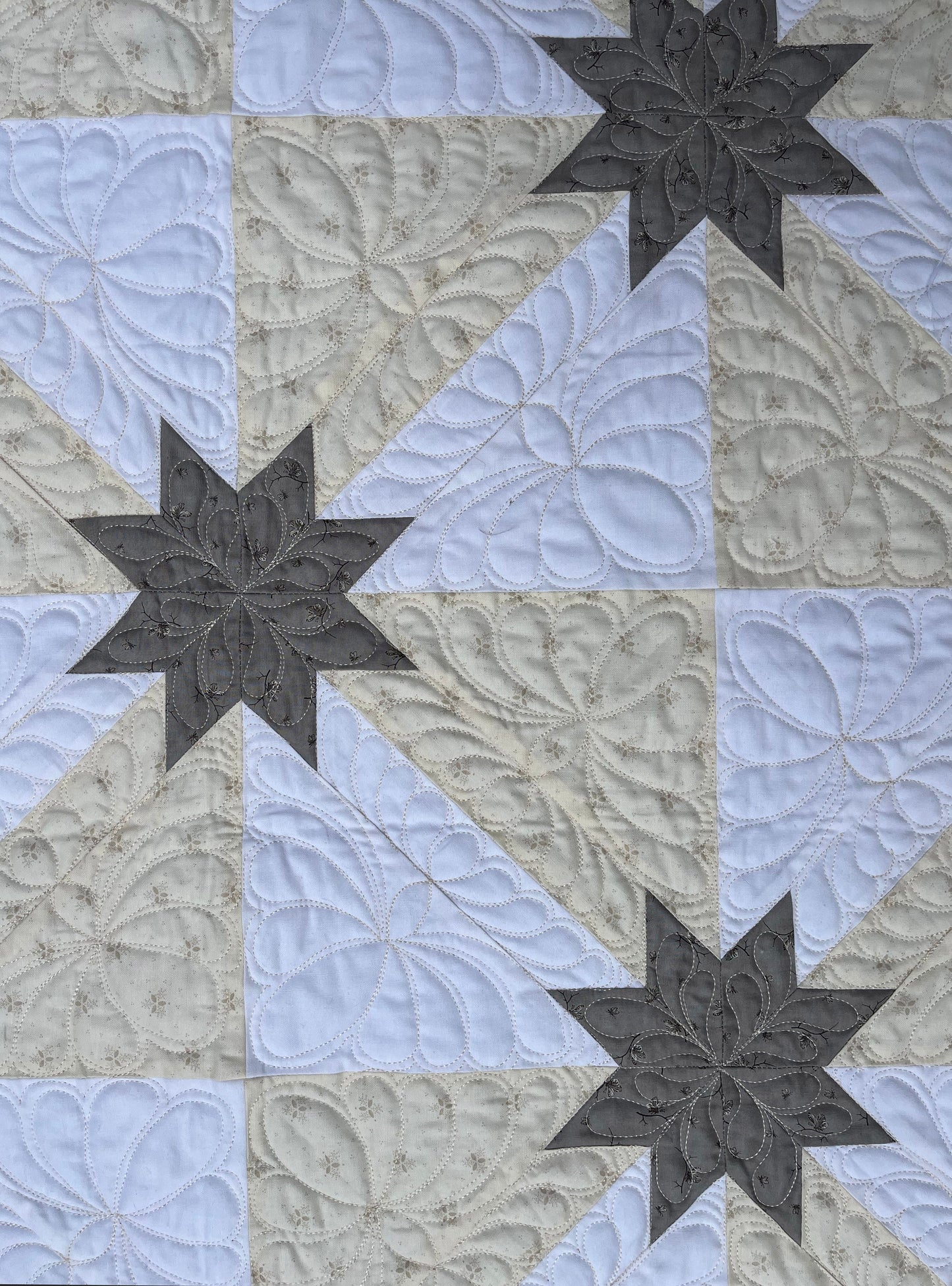 Handmade Heirloom Baby Quilt, Custom Baby Blanket, Hunter's Star Baby Quilt, Grey, Cream, White (34.5x42.5) Lap Quilt, Table Topper