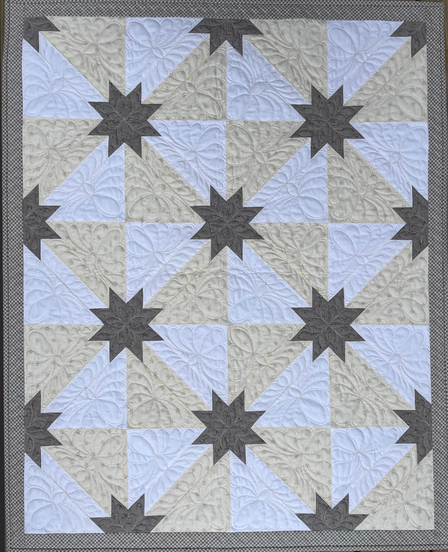 Handmade Heirloom Baby Quilt, Custom Baby Blanket, Hunter's Star Baby Quilt, Grey, Cream, White (34.5x42.5) Lap Quilt, Table Topper