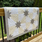 Handmade Heirloom Baby Quilt, Custom Baby Blanket, Hunter's Star Baby Quilt, Grey, Cream, White (34.5x42.5) Lap Quilt, Table Topper