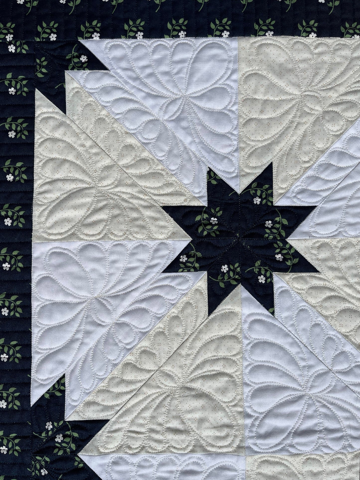 Custom Order for MH - Hunter's Star Quilt Table Topper, Navy, Cream, and White (36x36), Ready to Ship!