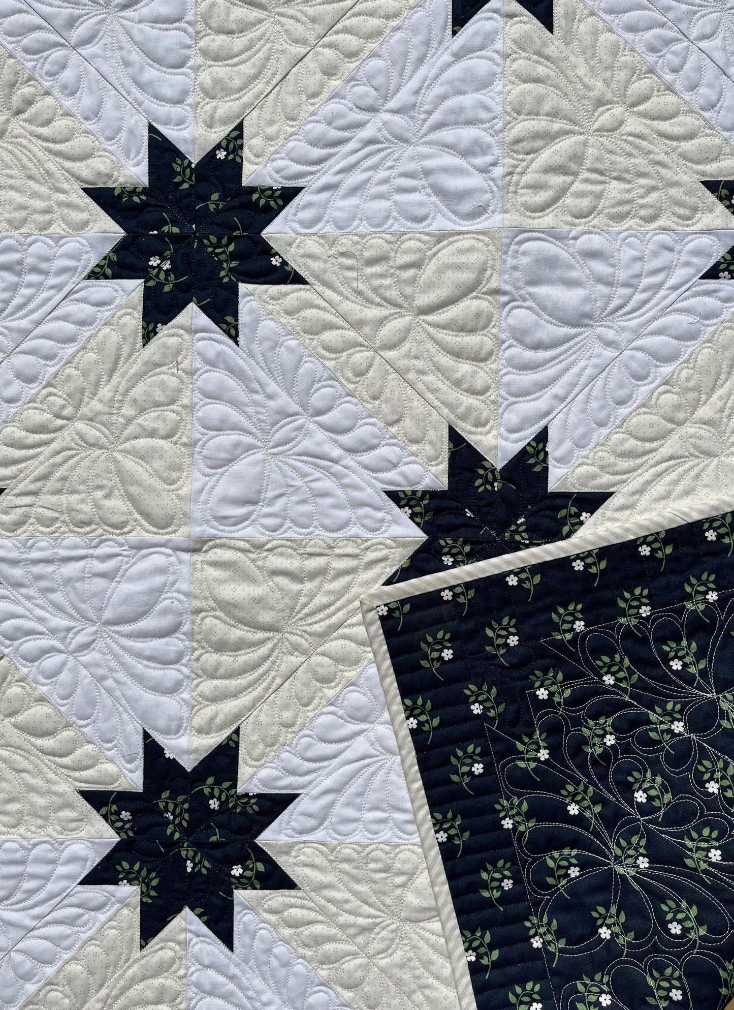 Custom Order for MH - Hunter's Star Quilt Table Topper, Navy, Cream, and White (36x36), Ready to Ship!