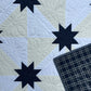 Reserved for Tom - Handmade Custom Quilted Hunter's Star Table Topper, Baby Quilt, Navy Cream and White (36x36) Ready to Ship!