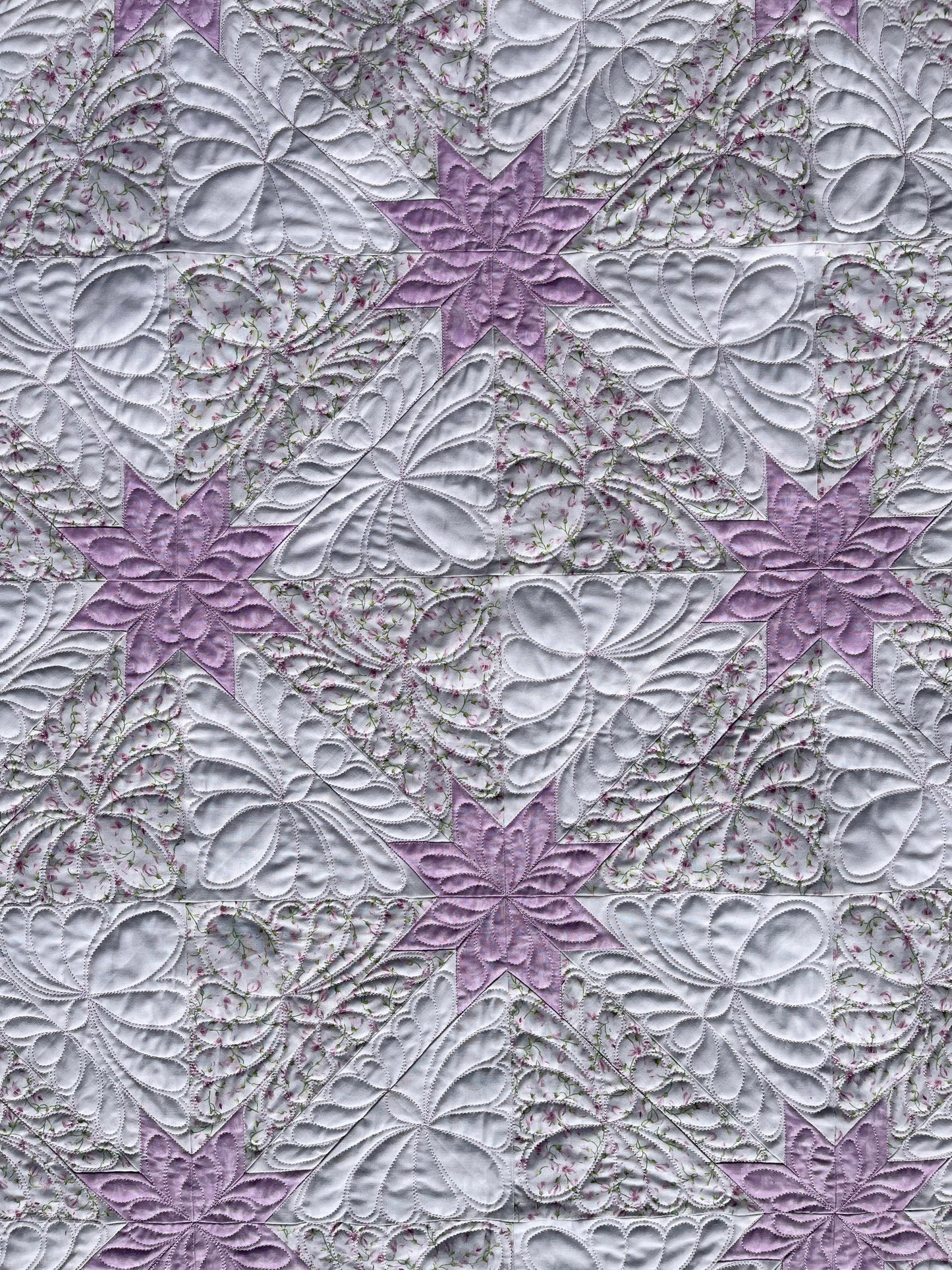 Custom Made for Jen - Handmade Hunter's Star Baby Quilt, Pink-Purple, Cream, White (34.5x42.5)