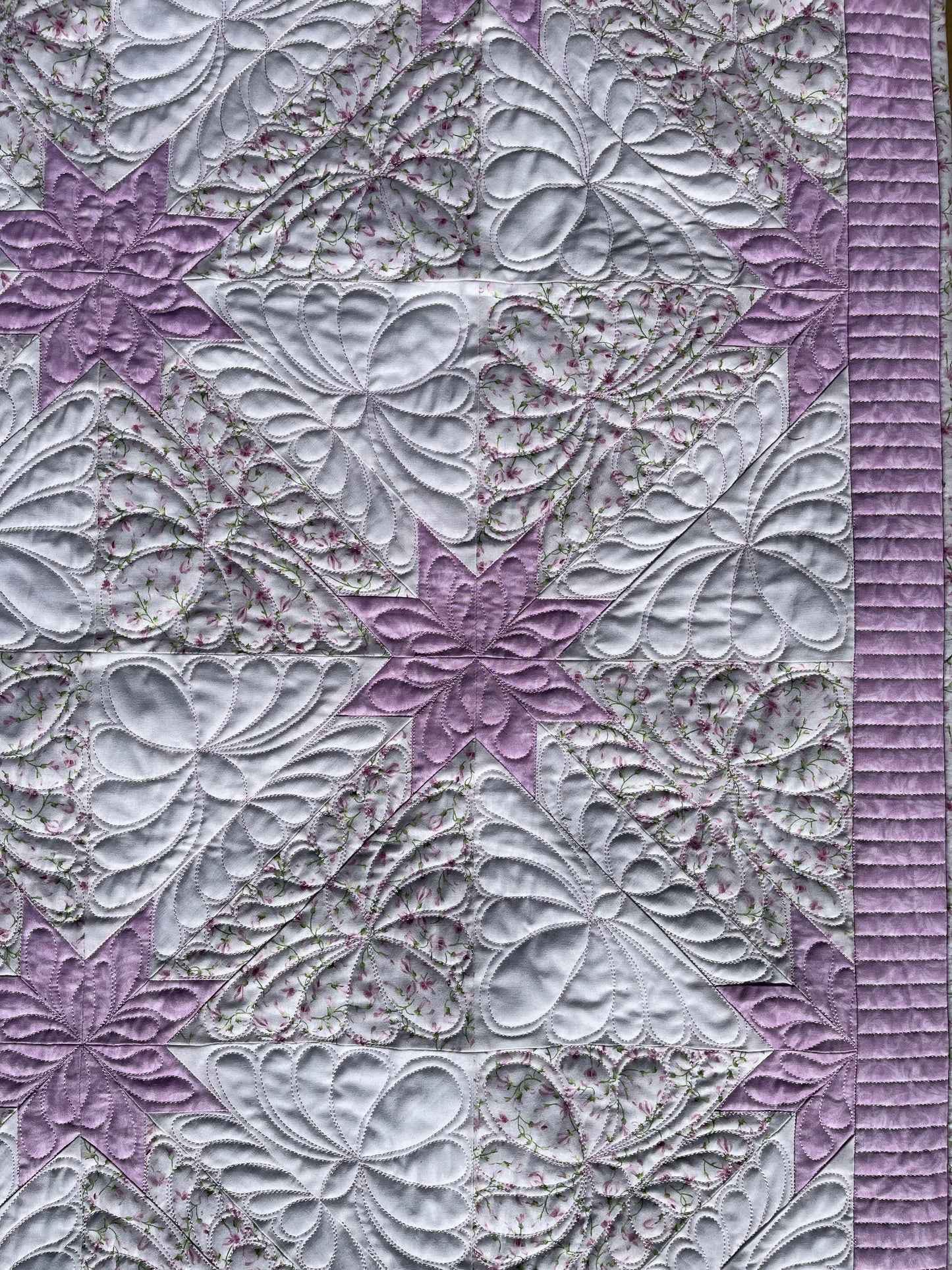 Custom Made for Jen - Handmade Hunter's Star Baby Quilt, Pink-Purple, Cream, White (34.5x42.5)