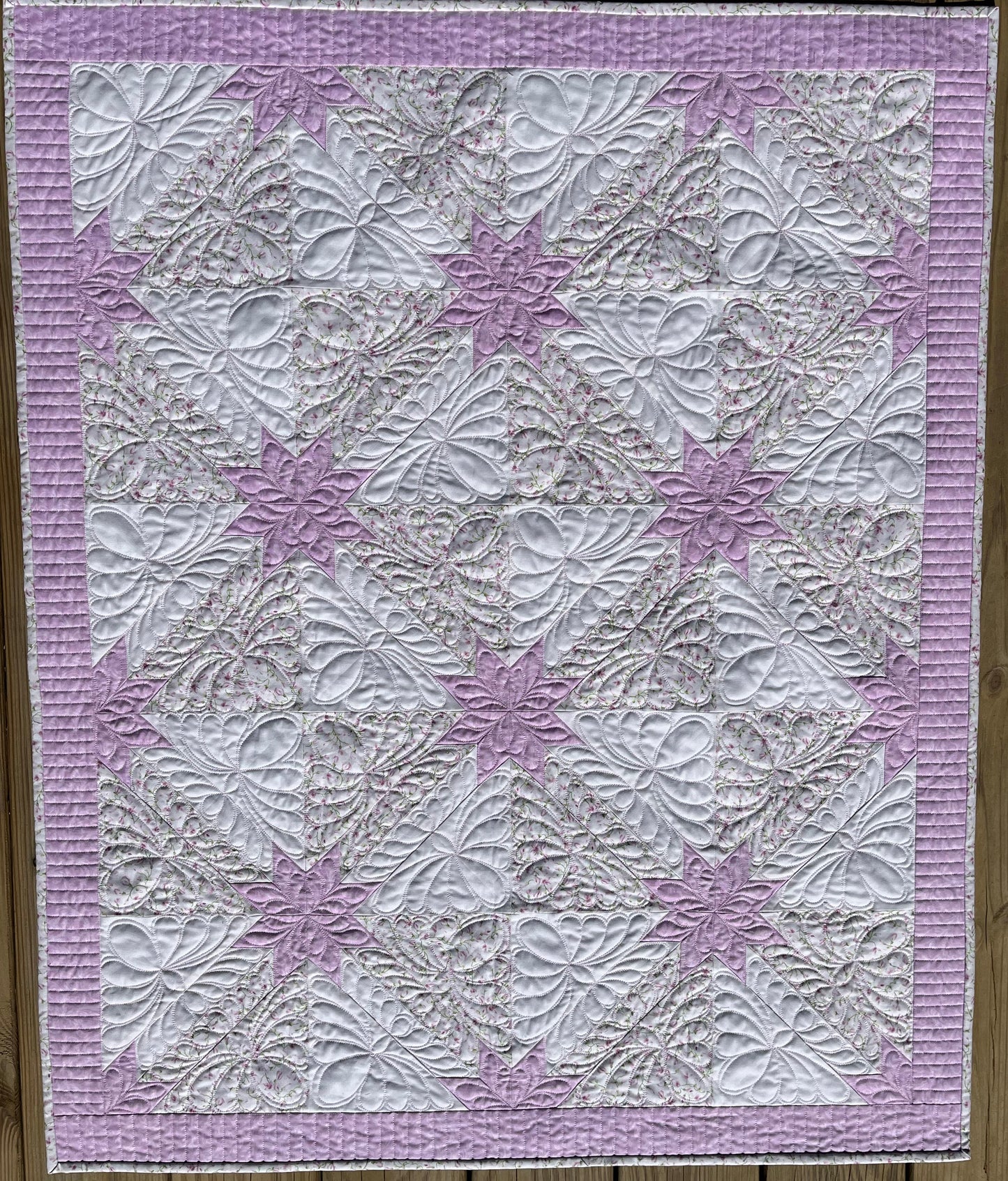 Custom Made for Jen - Handmade Hunter's Star Baby Quilt, Pink-Purple, Cream, White (34.5x42.5)