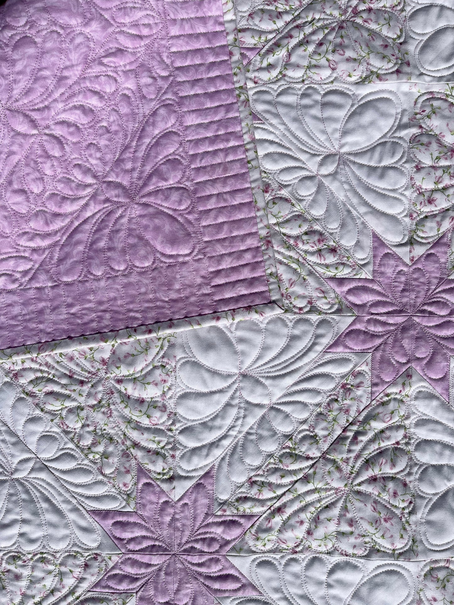 Custom Made for Jen - Handmade Hunter's Star Baby Quilt, Pink-Purple, Cream, White (34.5x42.5)