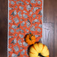 Halloween Table Runner - Handmade Quilted - Grey, Orange, Cream with Crows, Pumpkins, Stars (15.5x 49.5)
