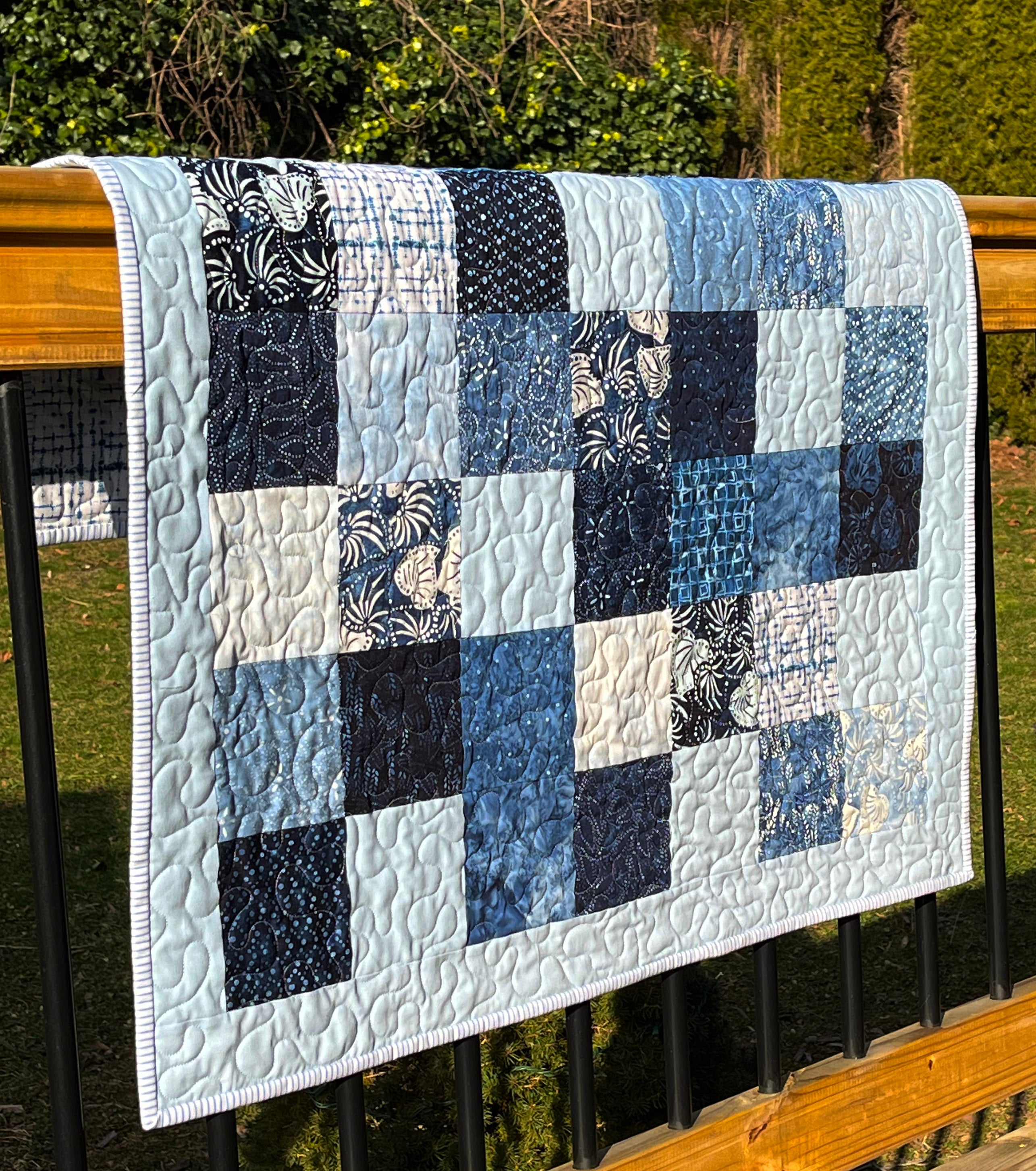 Blue baby boy quilt with baby animals discount toddler blanket in blue orange