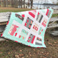 Handmade Baby Quilt / Adult Lap Quilt -  One of a Kind, Custom Quilted - Aqua, Grey, Red, White (34.5x34.5) Ready to Ship!