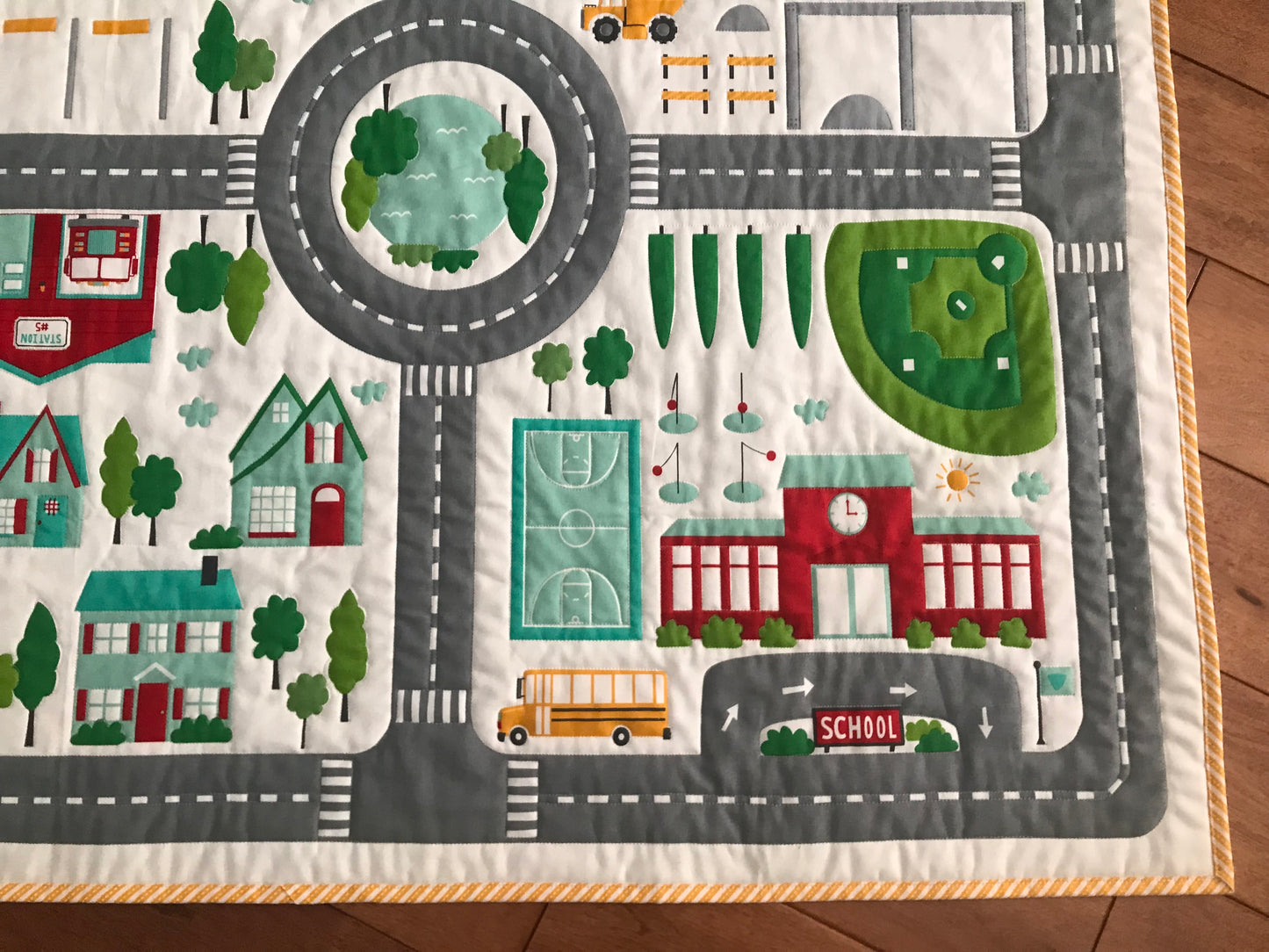 On the Go: Play Mat AND Toddler Bed Quilt, Baby Quilt, Baby Toddler Blanket - Play Town - Custom Quilted - Ready to Ship