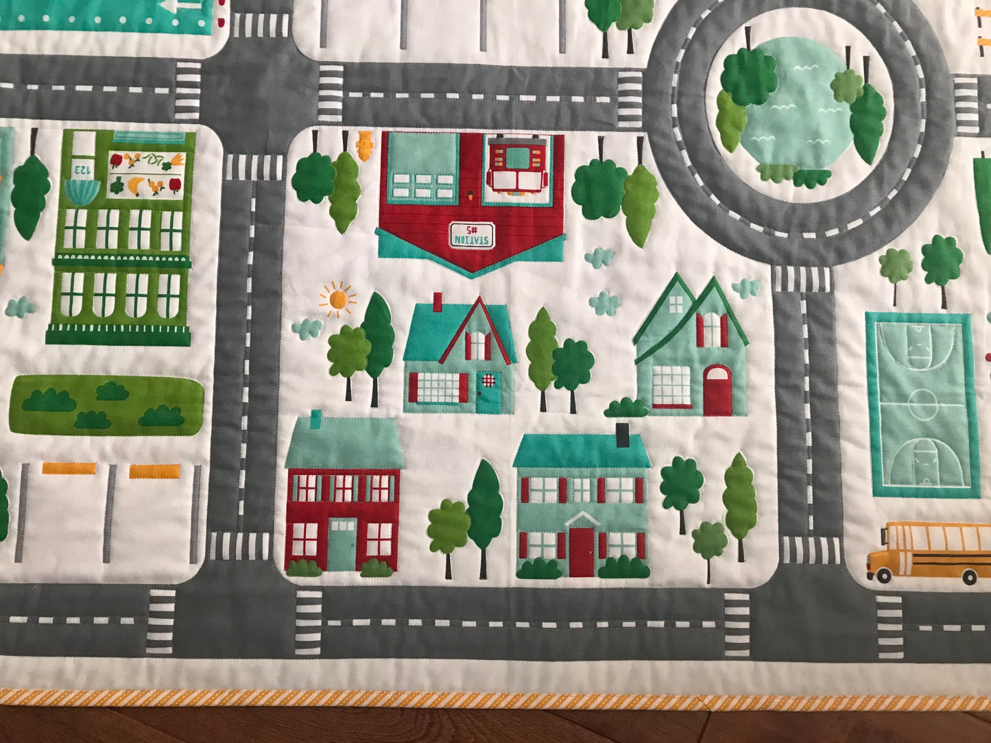 On the Go: Play Mat AND Toddler Bed Quilt, Baby Quilt, Baby Toddler Blanket - Play Town - Custom Quilted - Ready to Ship