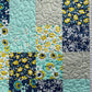 Springtime Handmade Baby Quilt, Patchwork Baby Blanket  (36"x45)  Navy and Aqua Florals - Ready to Ship!