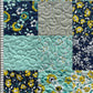 Springtime Handmade Baby Quilt, Patchwork Baby Blanket  (36"x45)  Navy and Aqua Florals - Ready to Ship!