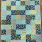 Springtime Handmade Baby Quilt, Patchwork Baby Blanket  (36"x45)  Navy and Aqua Florals - Ready to Ship!