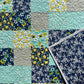 Springtime Handmade Baby Quilt, Patchwork Baby Blanket  (36"x45)  Navy and Aqua Florals - Ready to Ship!