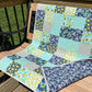 Handmade Baby Girl, Adult Lap Quilt in Navy Aqua Grey White 36"x45"
