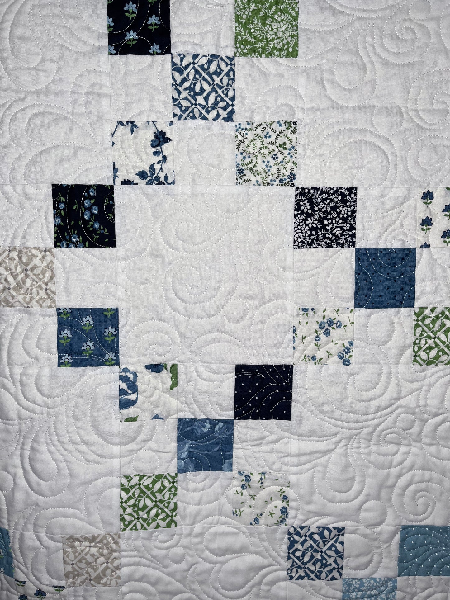 Handmade Baby Quilt, Irish Chain Baby Blanket, Moda's Shoreline Fabric (37x43) Ready to Ship!