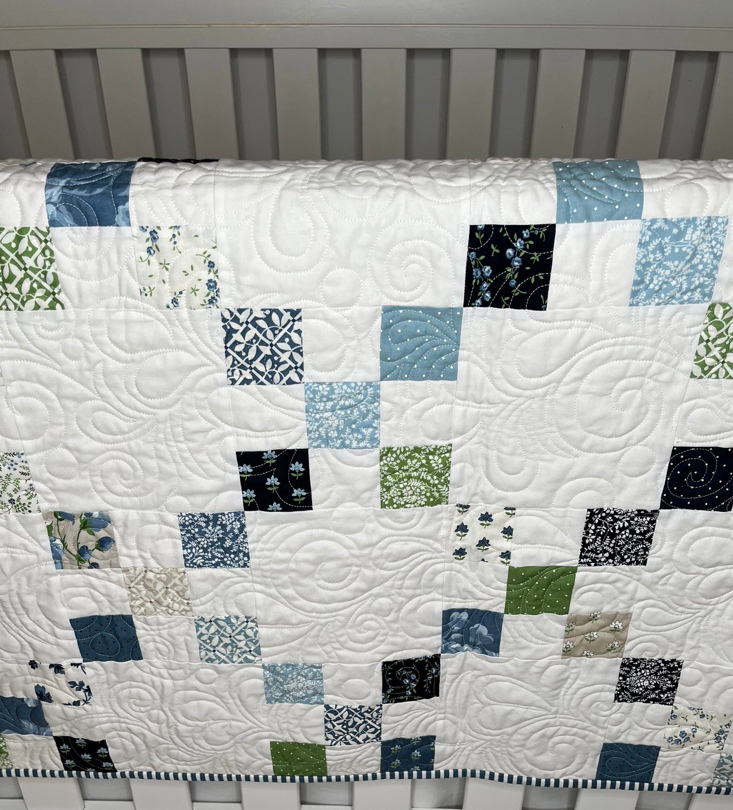 Handmade Baby Quilt, Irish Chain Baby Blanket, Moda's Shoreline Fabric (37x43) Ready to Ship!