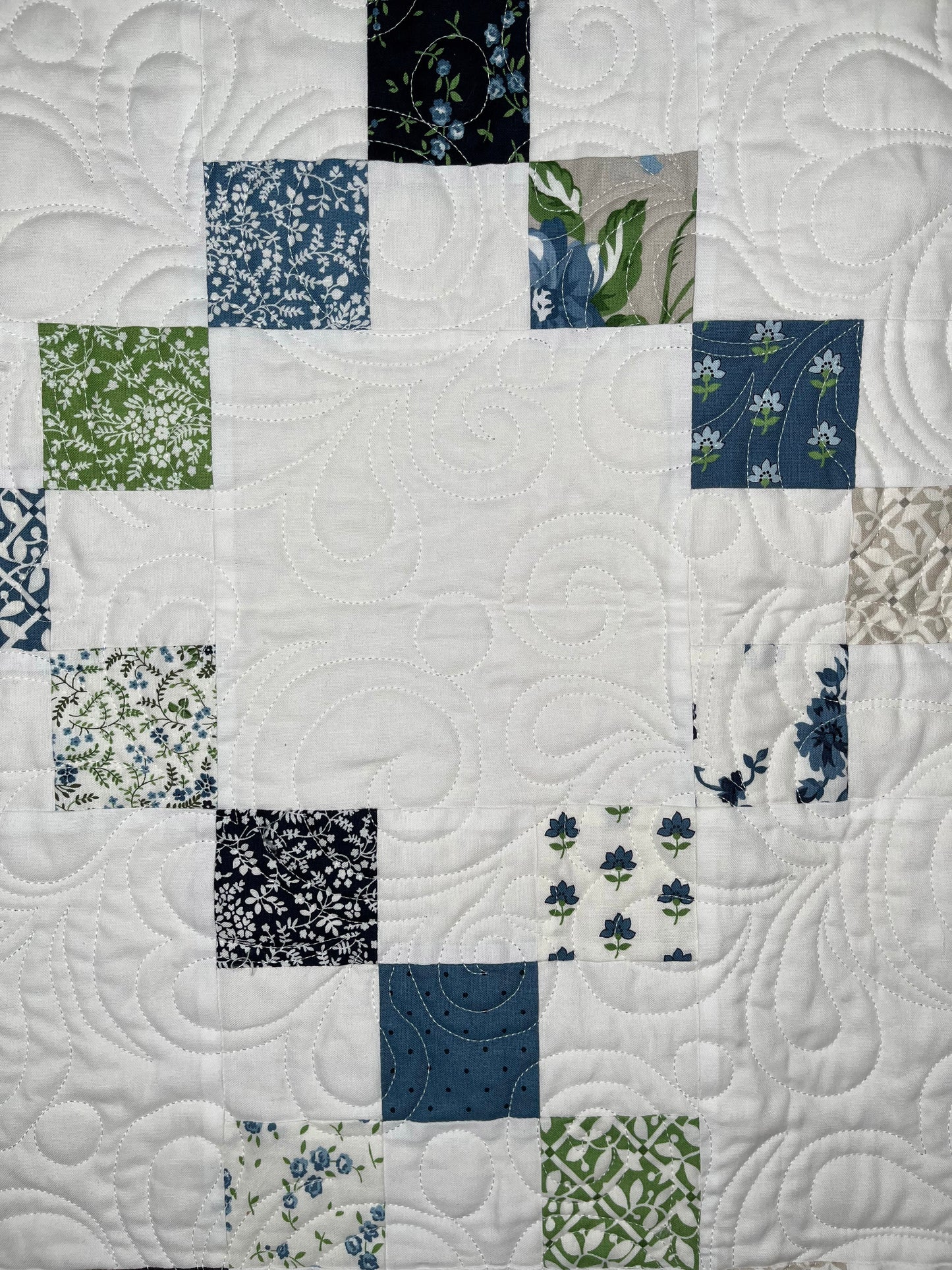 Handmade Baby Quilt, Irish Chain Baby Blanket, Moda's Shoreline Fabric (37x43) Ready to Ship!