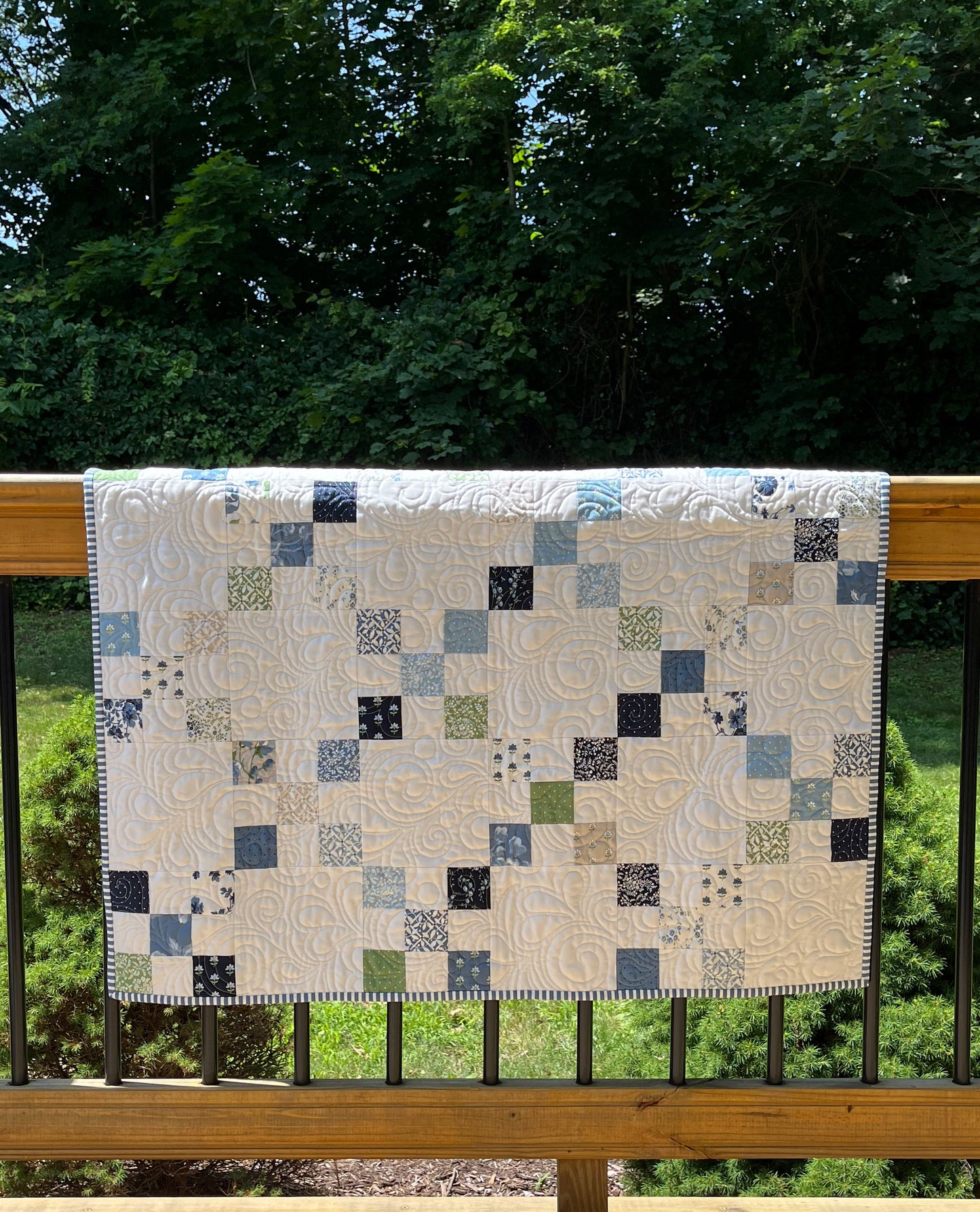Handmade Baby Quilt, Irish Chain Baby Blanket, Moda's Shoreline Fabric (37x43) Ready to Ship!