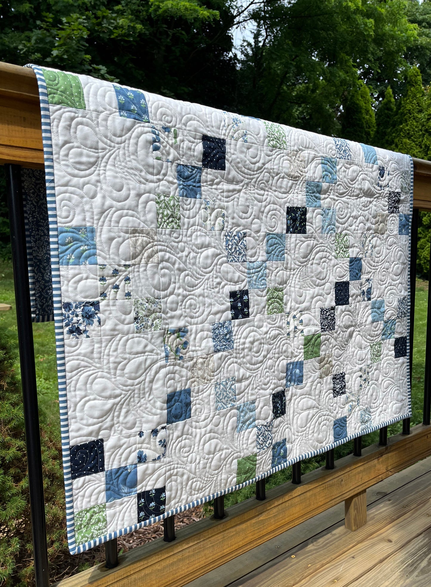 Handmade Baby Quilt, Irish Chain Baby Blanket, Moda's Shoreline Fabric (37x43) Ready to Ship!