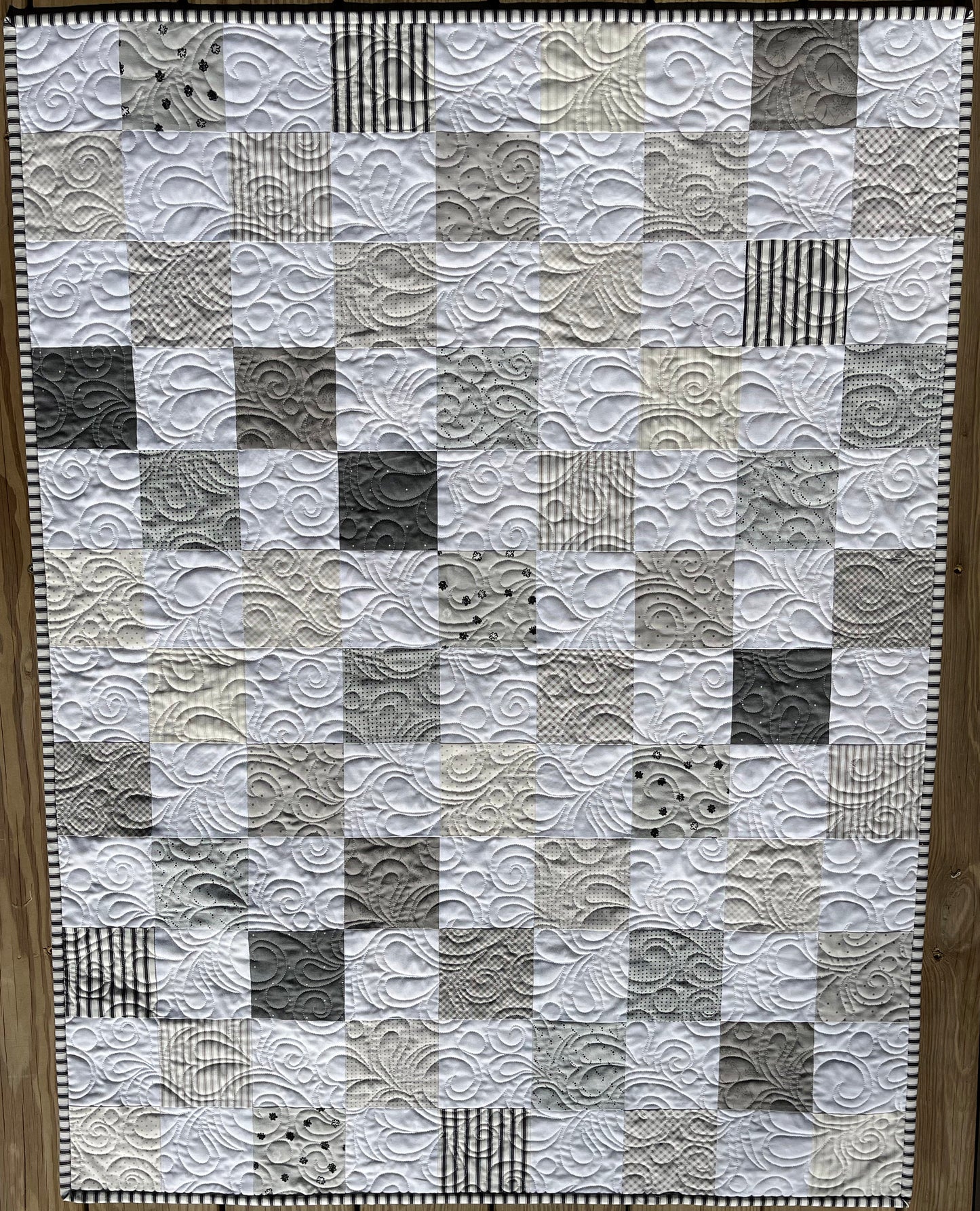 Handmade Baby Quilt Neutral Colors (White Background Puff Ball Backing) Patchwork Baby Blanket, (36"x47.5") Neutral Baby Nursery Decor, Ready to Ship!