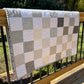 Handmade Baby Quilt Neutral Colors (White Background Puff Ball Backing) Patchwork Baby Blanket, (36"x47.5") Neutral Baby Nursery Decor, Ready to Ship!