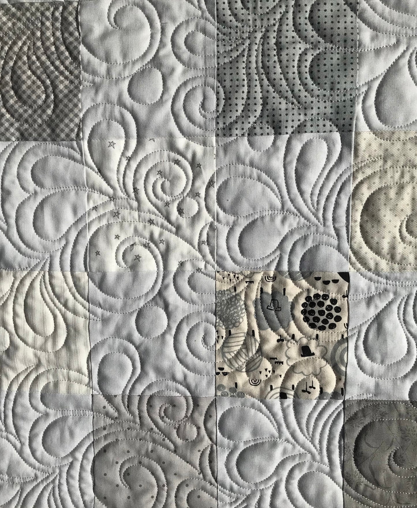 Neutral Colors Handmade Baby Quilt (Sheep Backing-Grey Background) Patchwork Baby Blanket 36"x47.5",  Baby Nursery Decor, Ready to Ship!