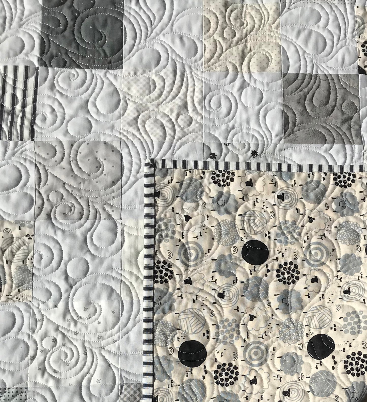 Neutral Colors Handmade Baby Quilt (Sheep Backing-Grey Background) Patchwork Baby Blanket 36"x47.5",  Baby Nursery Decor, Ready to Ship!