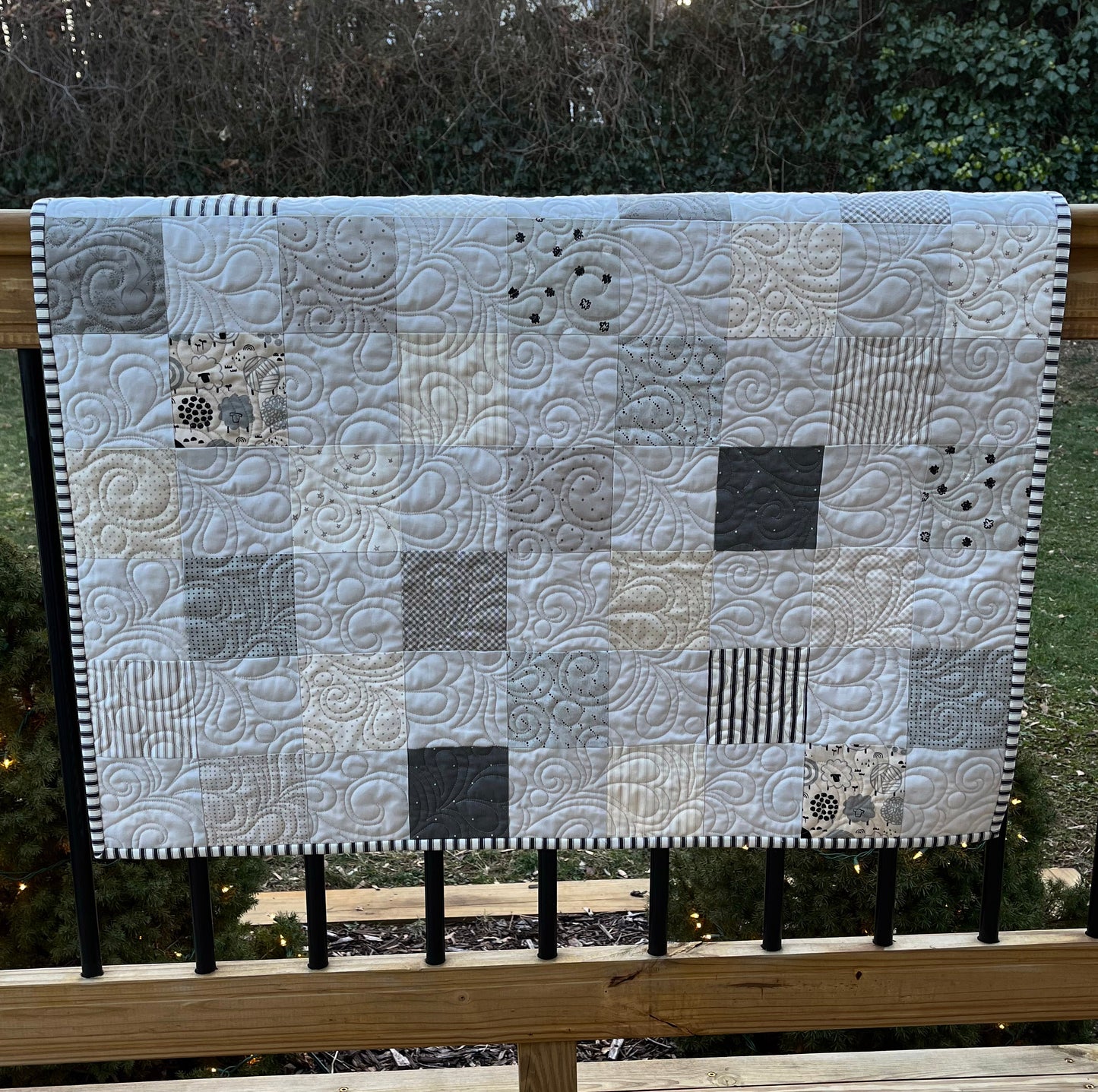 Neutral Colors Handmade Baby Quilt (Sheep Backing-Grey Background) Patchwork Baby Blanket 36"x47.5",  Baby Nursery Decor, Ready to Ship!