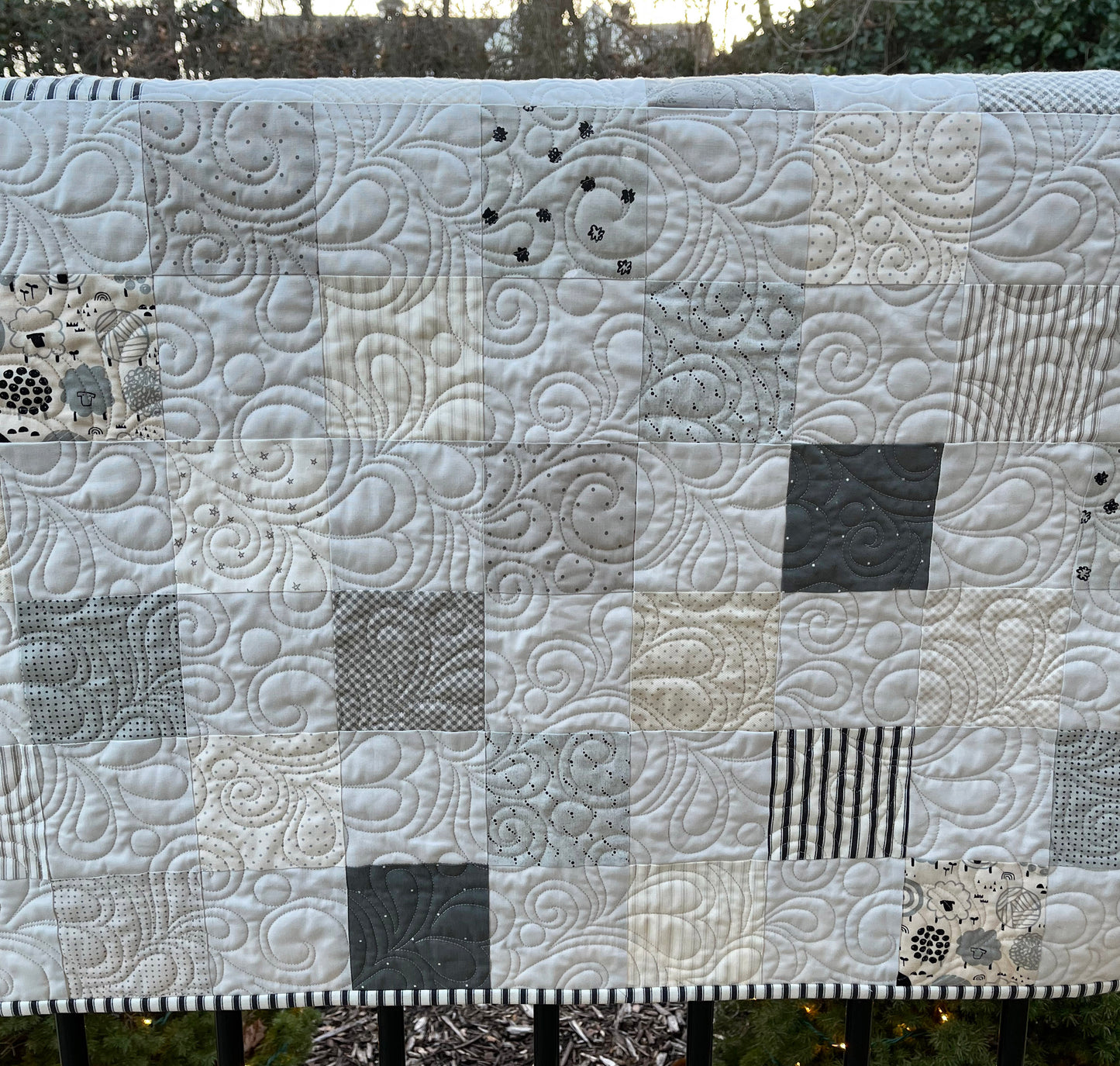 Neutral Colors Handmade Baby Quilt (Sheep Backing-Grey Background) Patchwork Baby Blanket 36"x47.5",  Baby Nursery Decor, Ready to Ship!