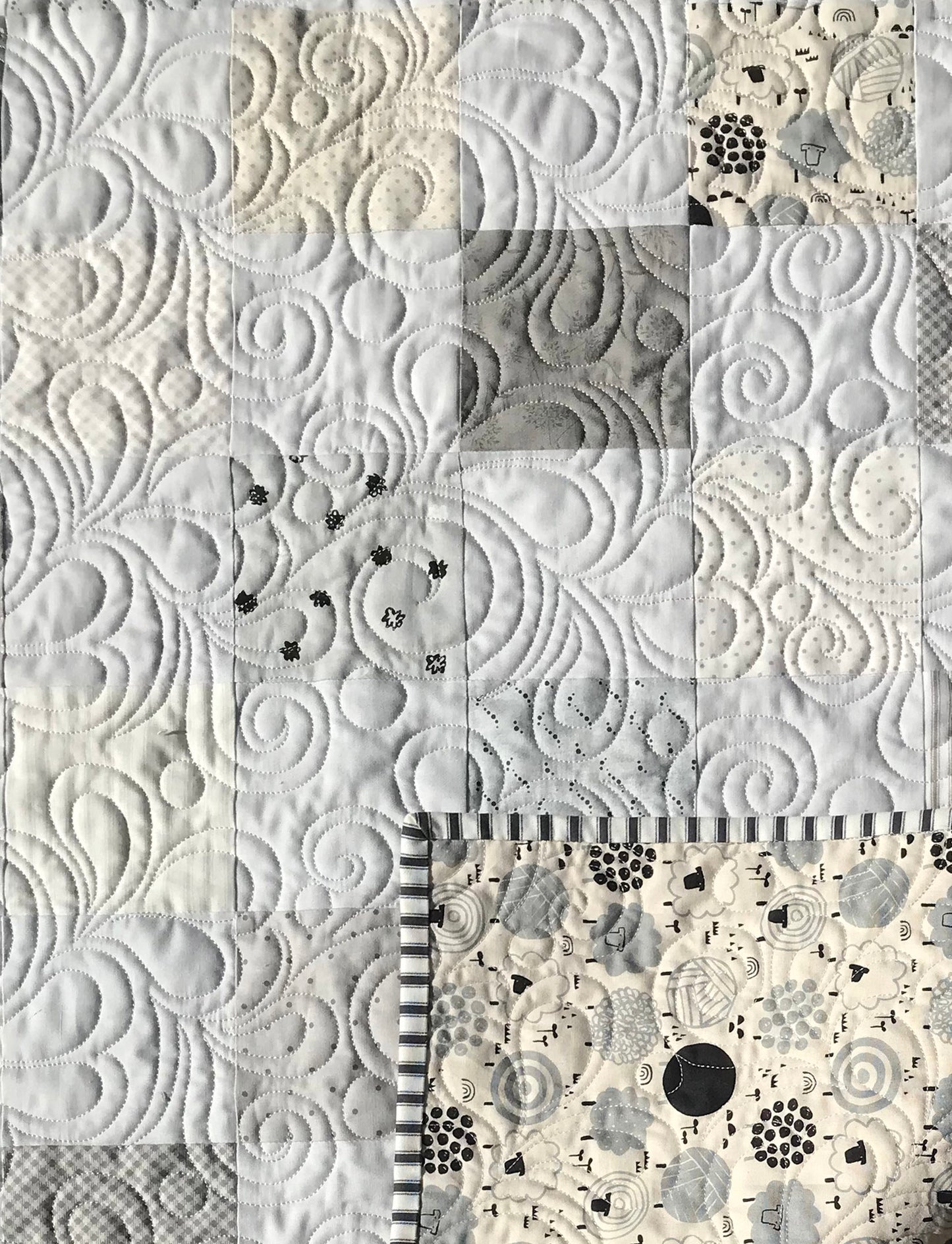 Neutral Colors Handmade Baby Quilt (Sheep Backing-Grey Background) Patchwork Baby Blanket 36"x47.5",  Baby Nursery Decor, Ready to Ship!