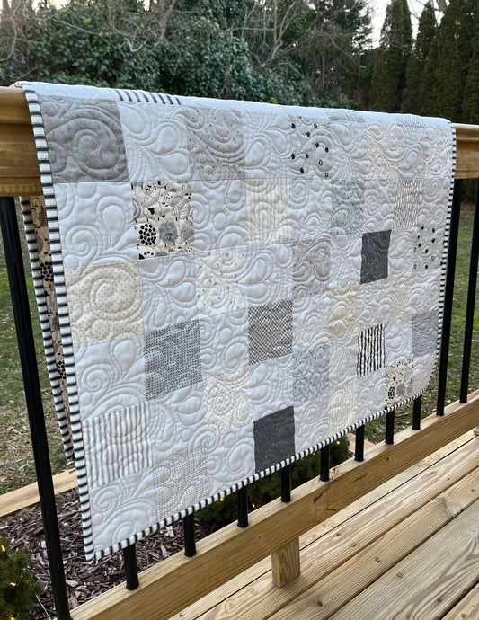 Neutral Colors Handmade Baby Quilt (Sheep Backing-Grey Background) Patchwork Baby Blanket 36"x47.5",  Baby Nursery Decor, Ready to Ship!