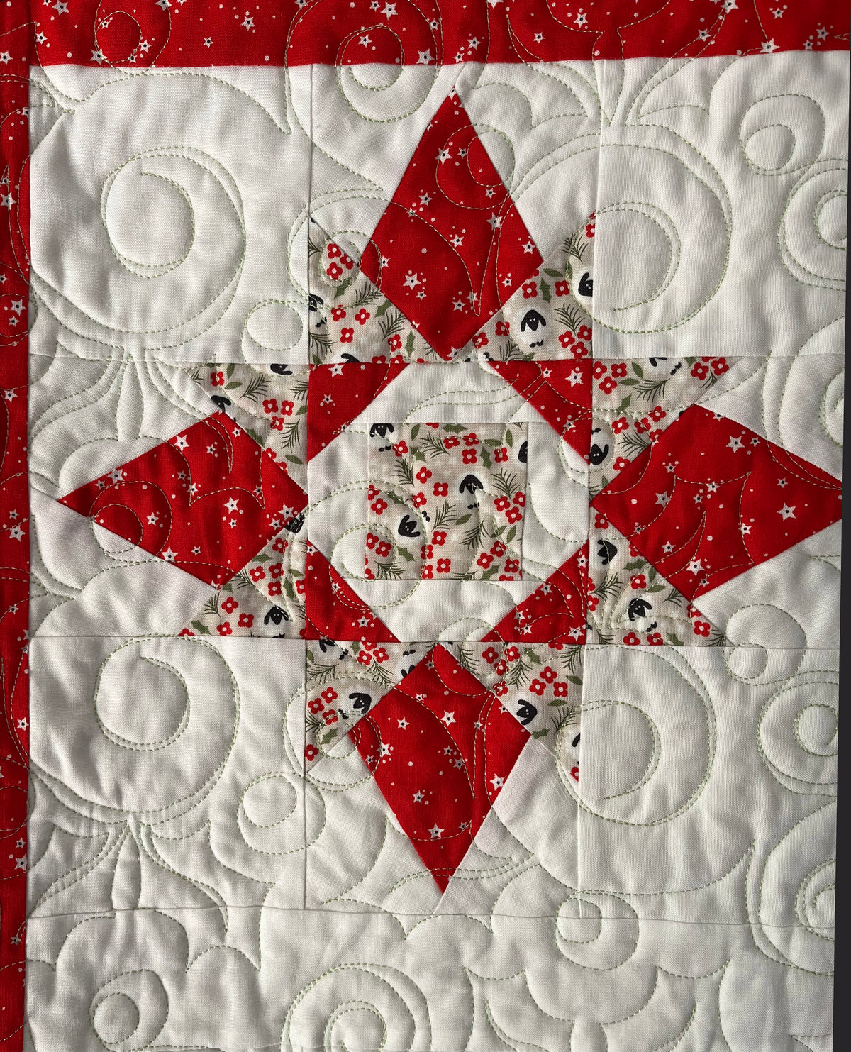Handmade Christmas Baby Quilt, Lap Quilt, Holiday Table Topper, Wall Hanging (37x37.5)