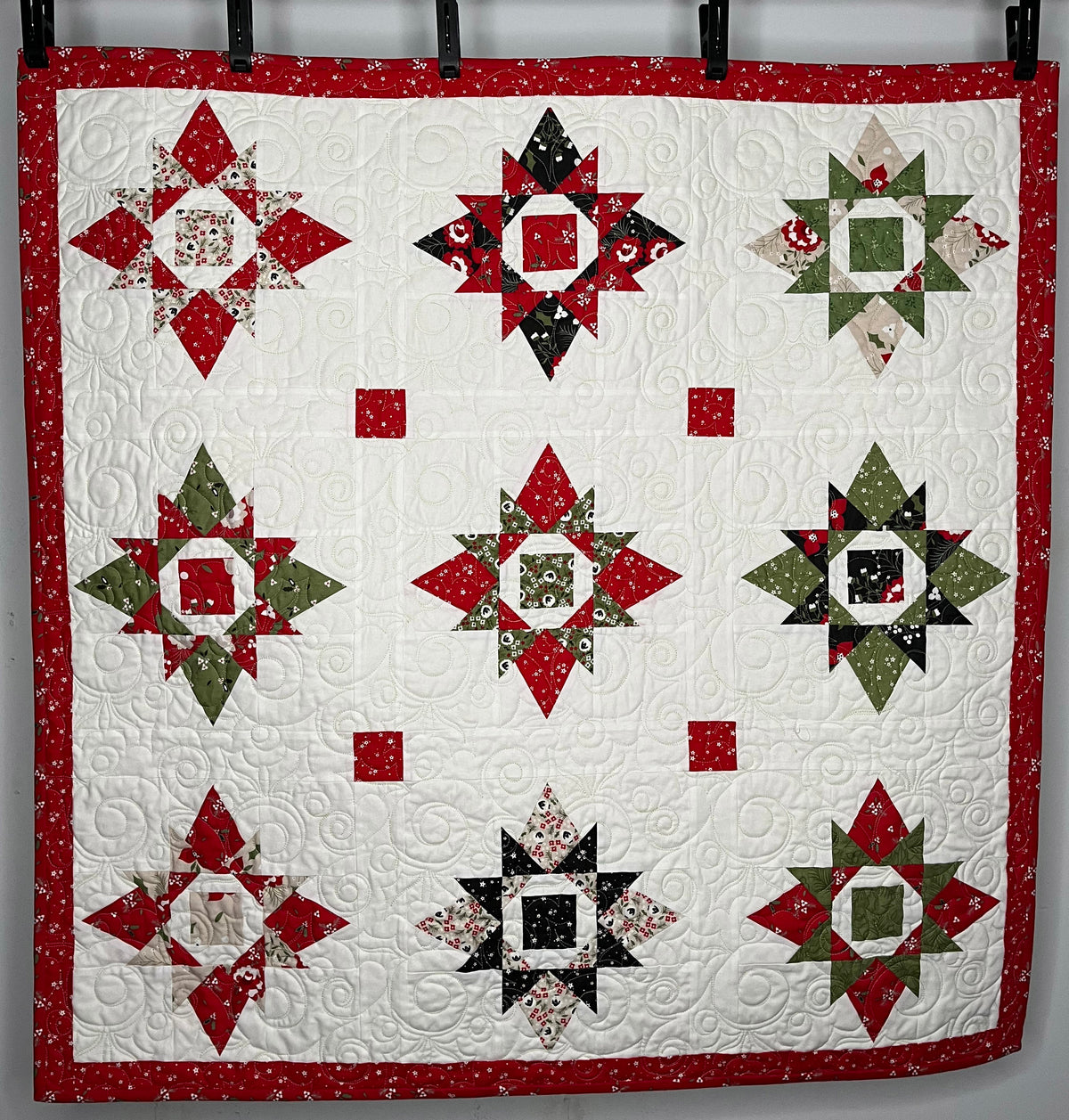 Handmade Christmas Baby Quilt, Lap Quilt, Holiday Table Topper, Wall Hanging (37x37.5)