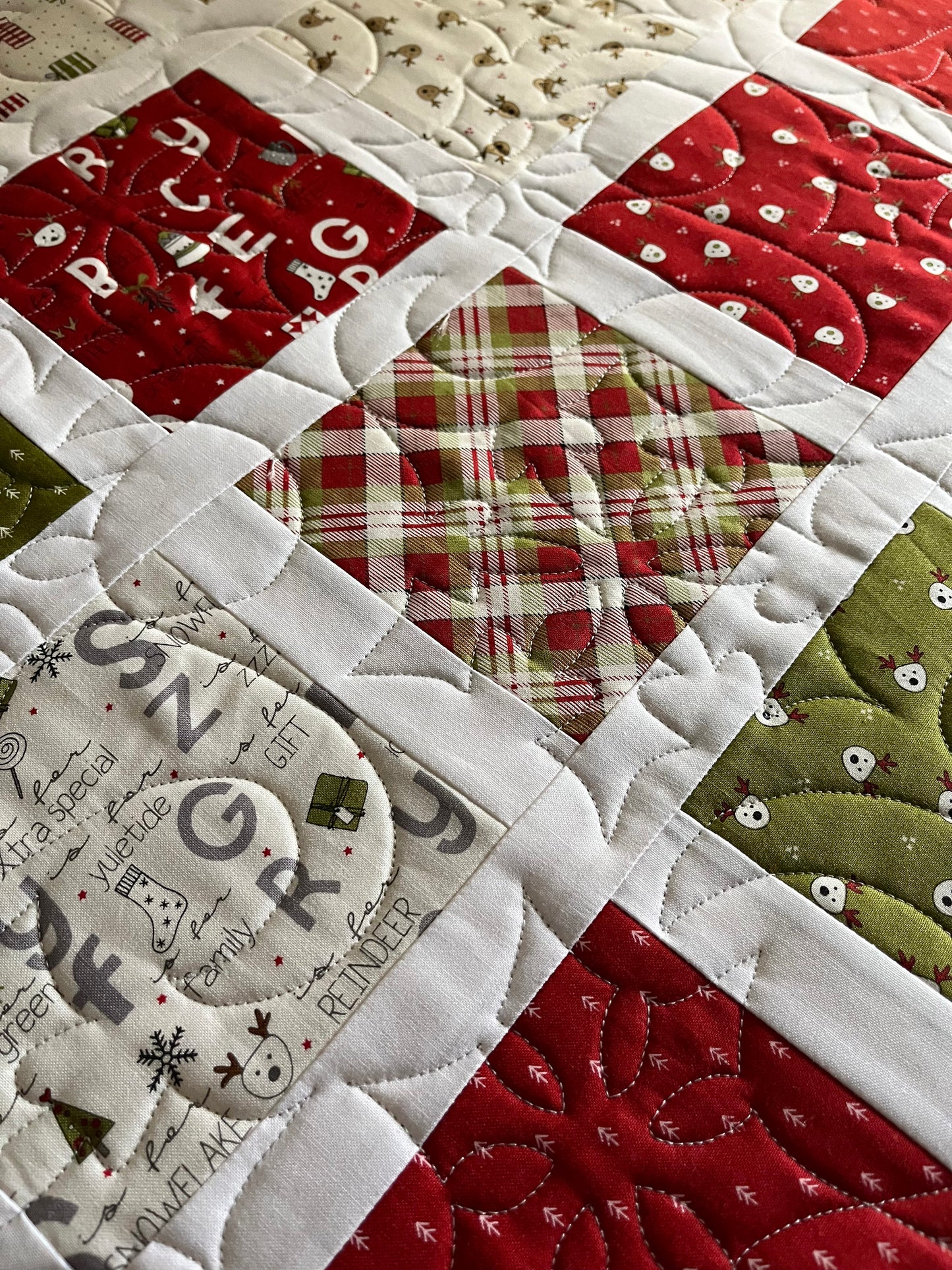 Handmade Christmas Baby Quilt - Patchwork Block Quilt - BABY'S 1st X-MAS - (35.5x40.5) Free Shipping!