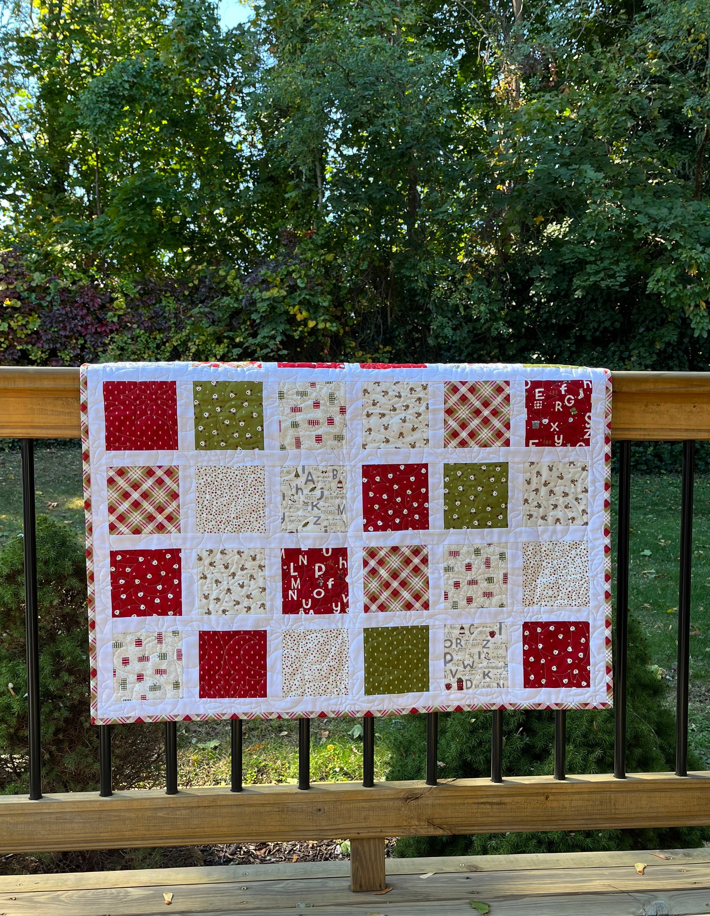 Handmade Christmas Baby Quilt - Patchwork Block Quilt - BABY'S 1st X-MAS - (35.5x40.5) Free Shipping!