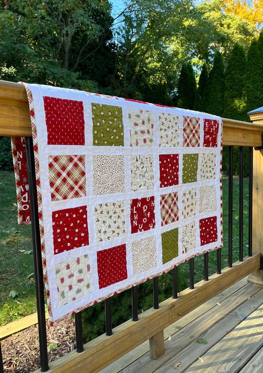 Handmade Christmas Baby Quilt - Patchwork Block Quilt - BABY'S 1st X-MAS - (35.5x40.5) Free Shipping!