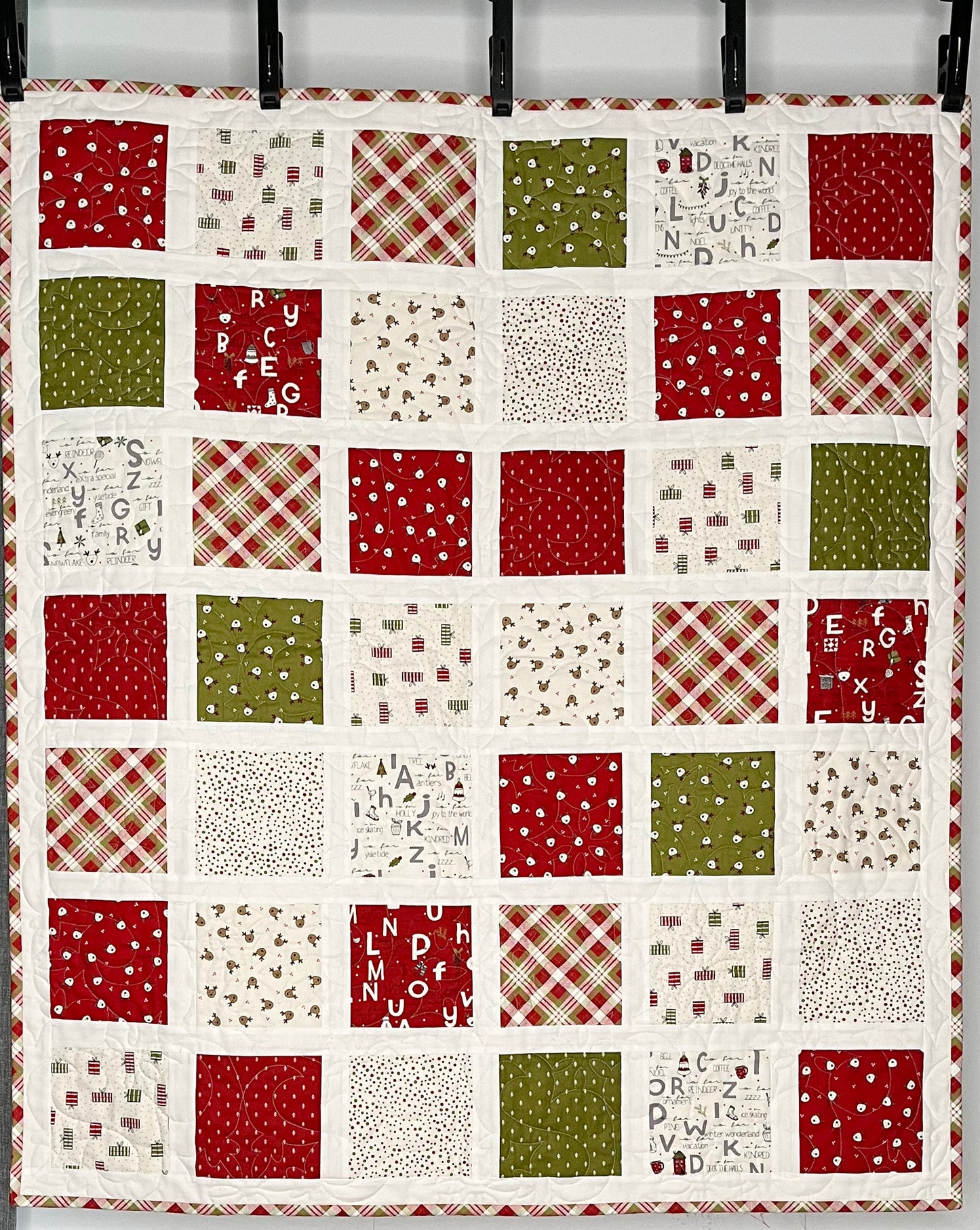 Handmade Christmas Baby Quilt - Patchwork Block Quilt - BABY'S 1st X-MAS - (35.5x40.5) Free Shipping!