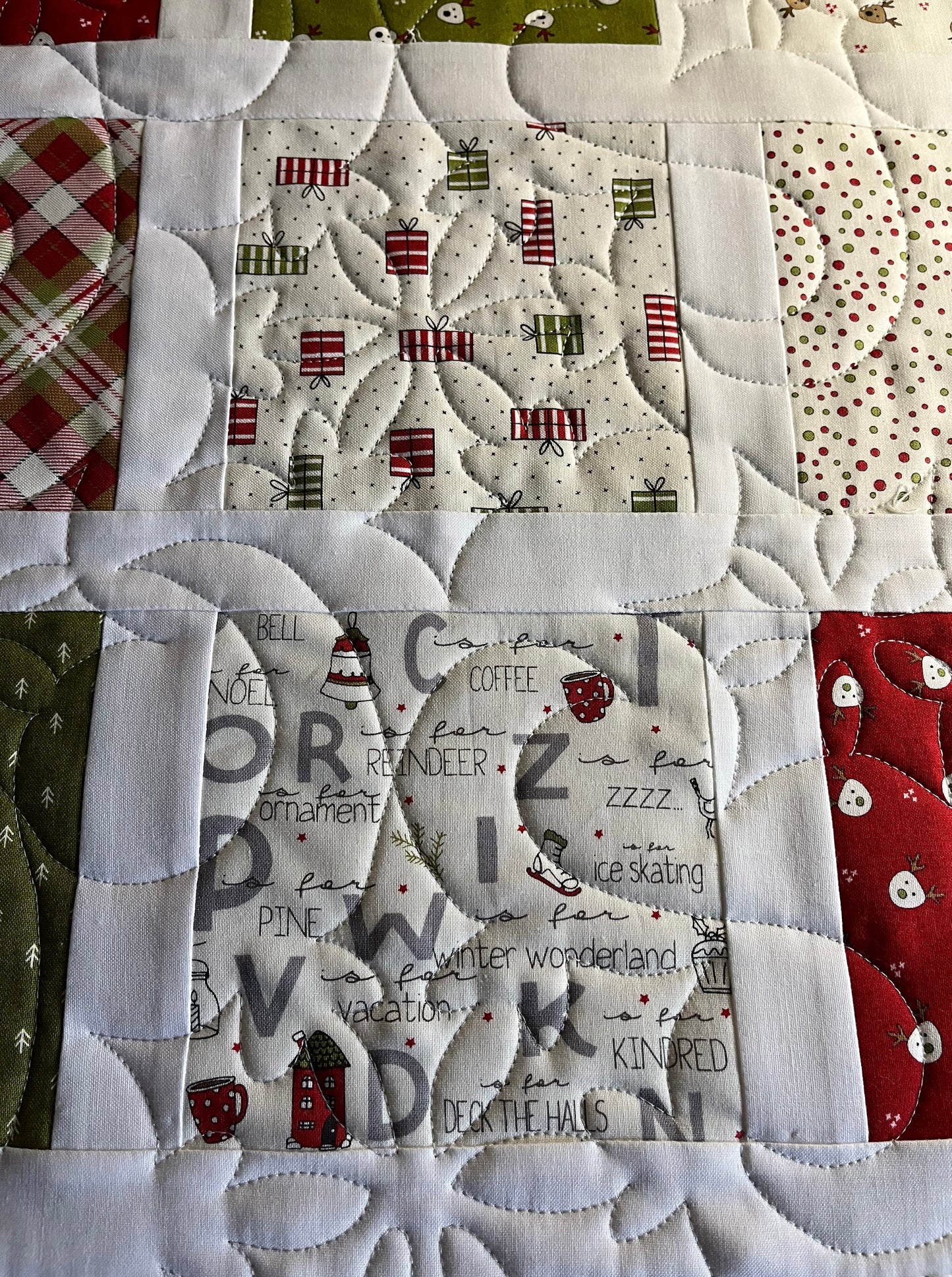 Handmade Christmas Baby Quilt - Patchwork Block Quilt - BABY'S 1st X-MAS - (35.5x40.5) Free Shipping!