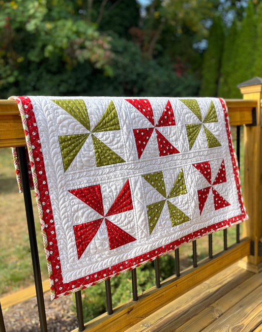 Reserved for MH - Handmade Christmas Baby Quilt, Pinwheels Heirloom Baby Quilt, Custom Quilted (34.5x34.5) Ready to Ship!