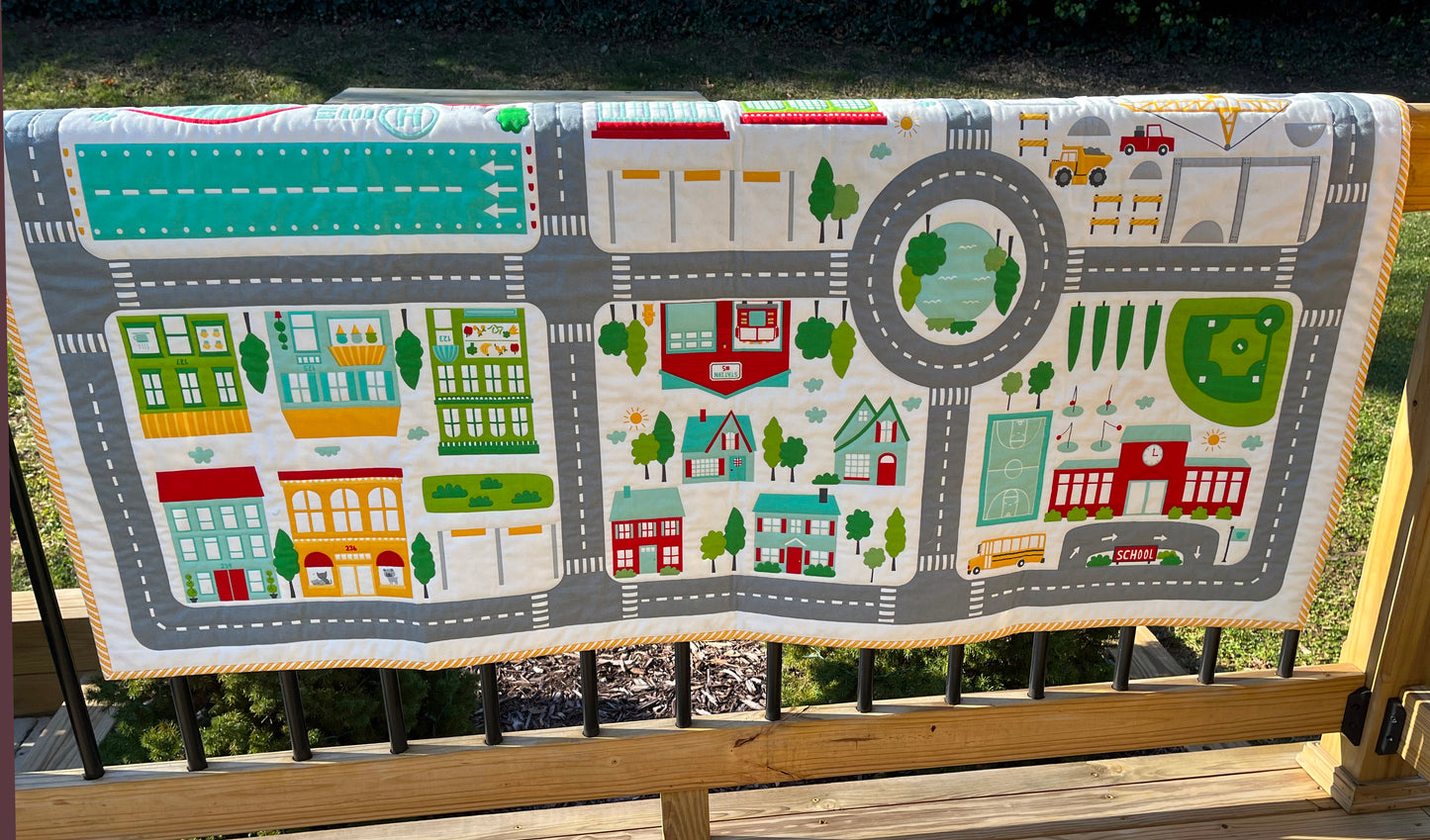 Custom Order - Play Mat AND Quilt, Baby Quilt, Baby Toddler Blanket - Play Town - Custom Quilted