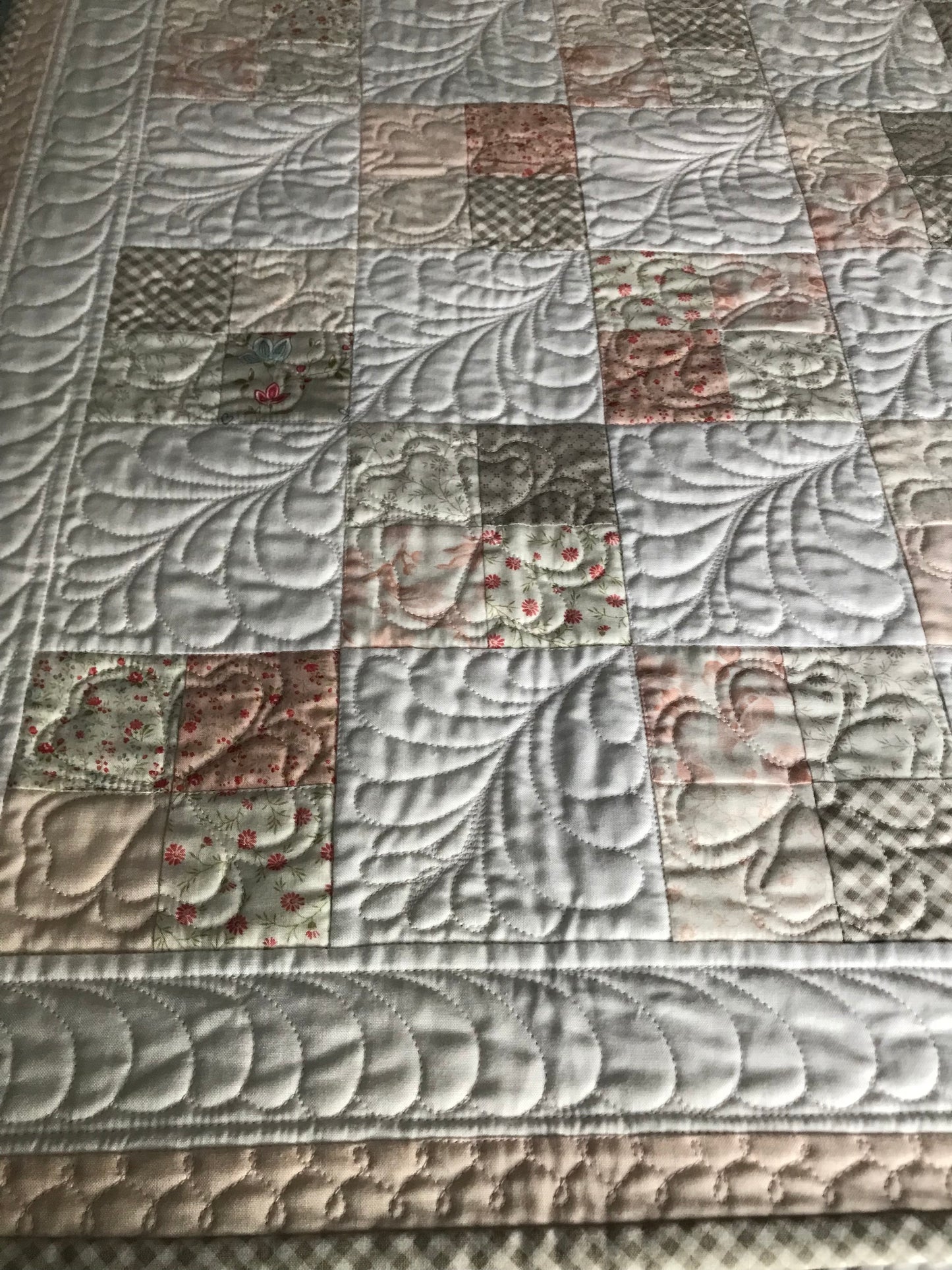 Handmade Peach/Pink Baby Quilt - Baby Blanket, Adult Lap Quilt, Custom Quilted - Ready to Ship