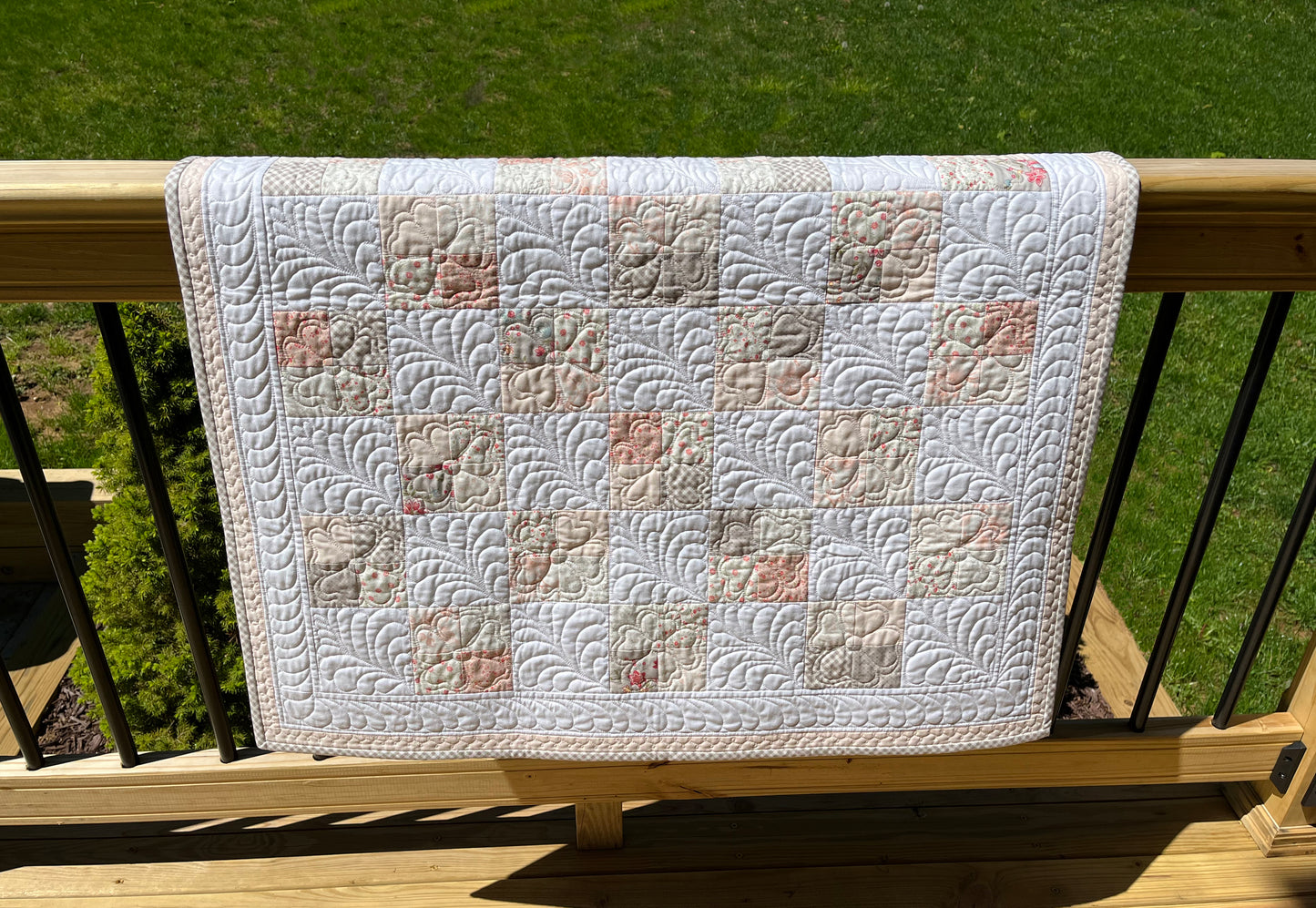 Handmade Peach/Pink Baby Quilt - Baby Blanket, Adult Lap Quilt, Custom Quilted - Ready to Ship