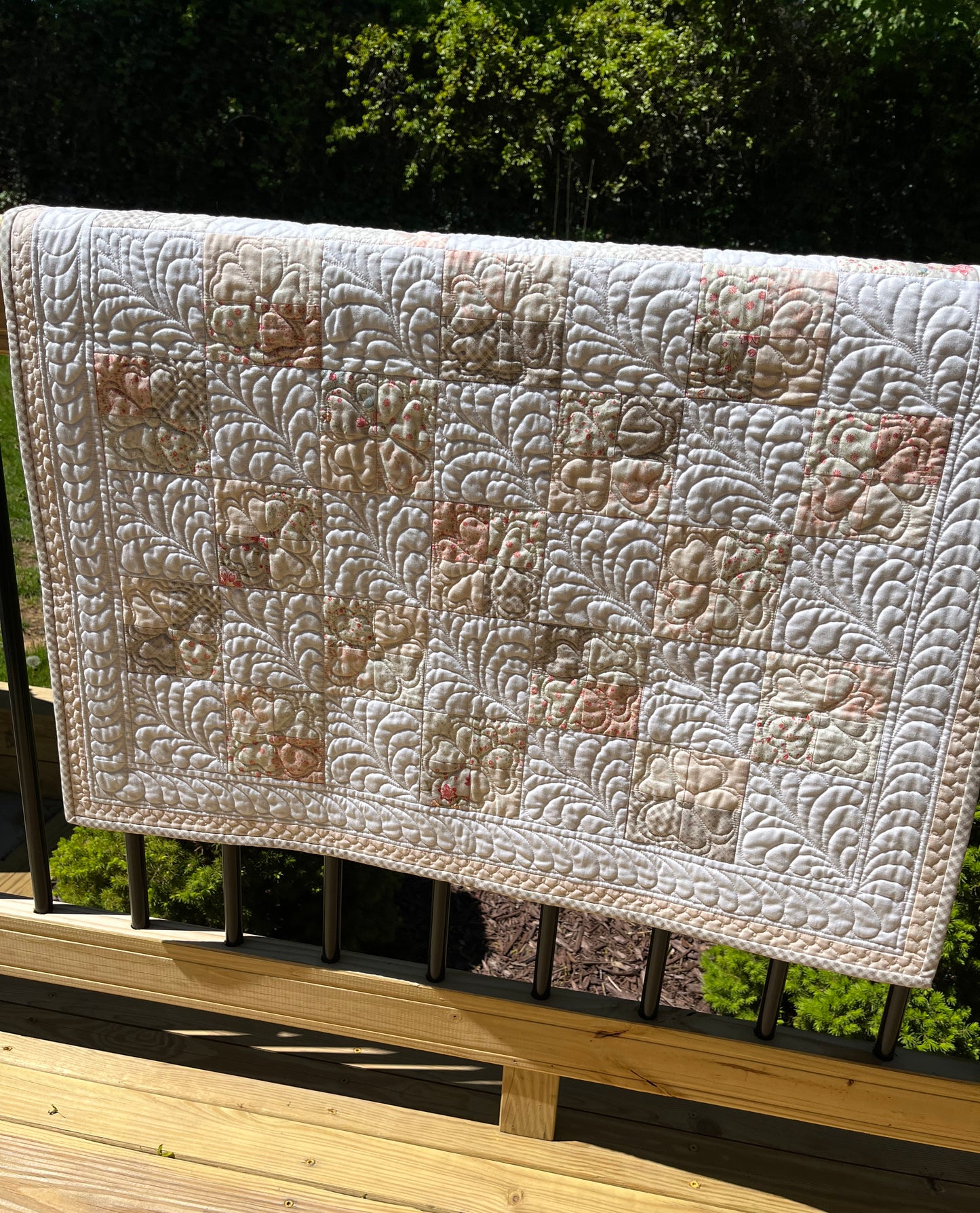 Handmade Peach/Pink Baby Quilt - Baby Blanket, Adult Lap Quilt, Custom Quilted - Ready to Ship