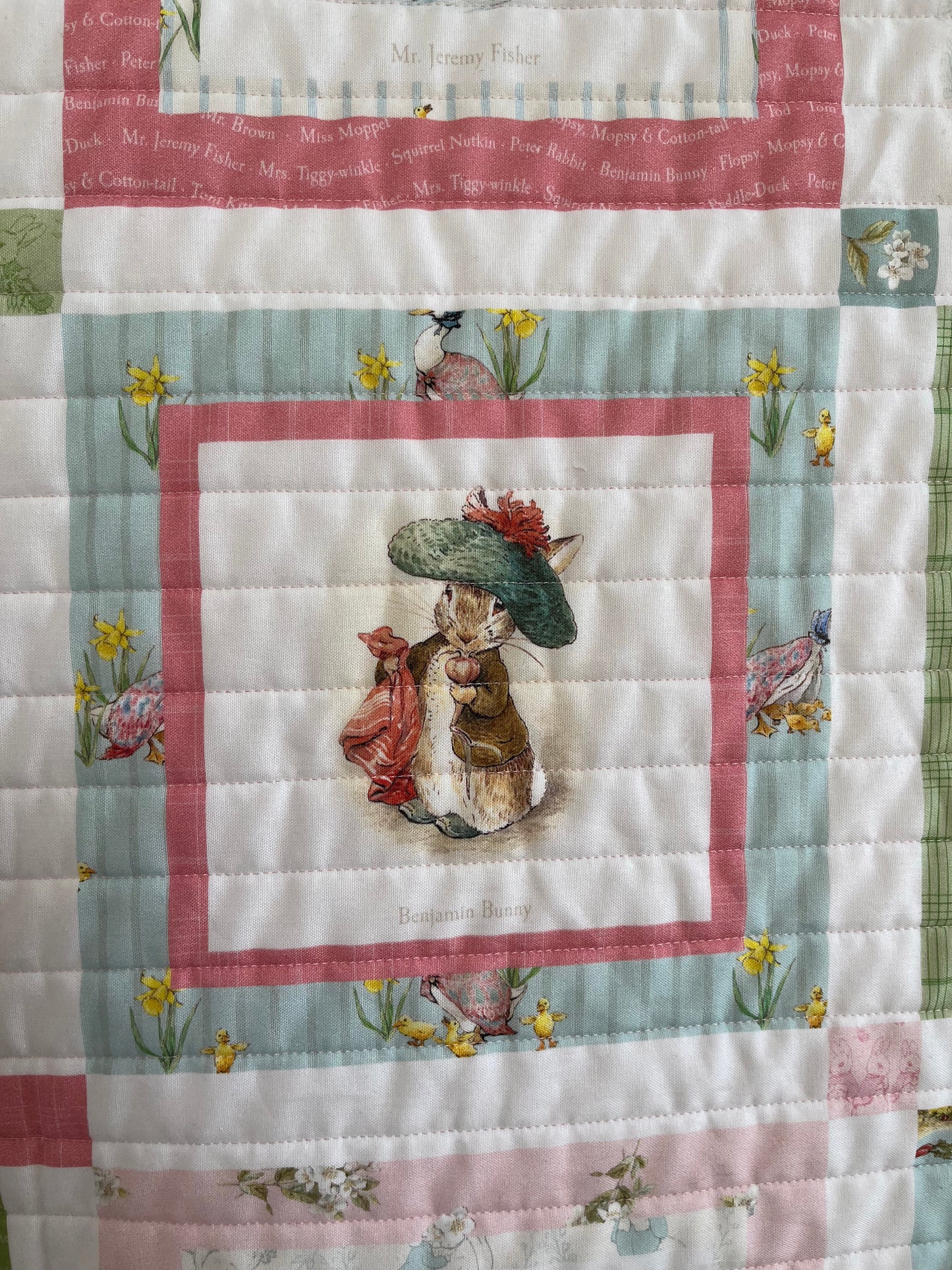 Handmade Baby Girl Quilt - Peter Rabbit & Friends - Easter Baby Blanket (39x46) Free Handmade Gift Bag - Ready to Ship!