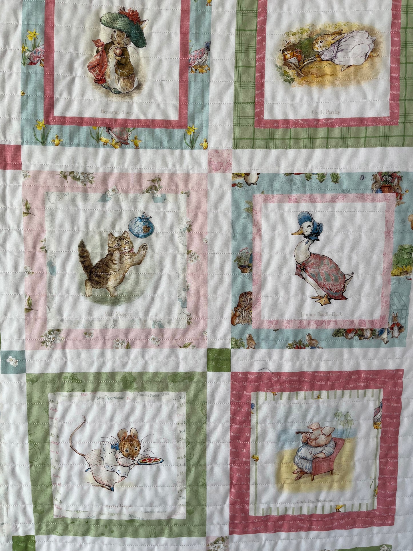 Handmade Baby Girl Quilt - Peter Rabbit & Friends - Easter Baby Blanket (39x46) Free Handmade Gift Bag - Ready to Ship!