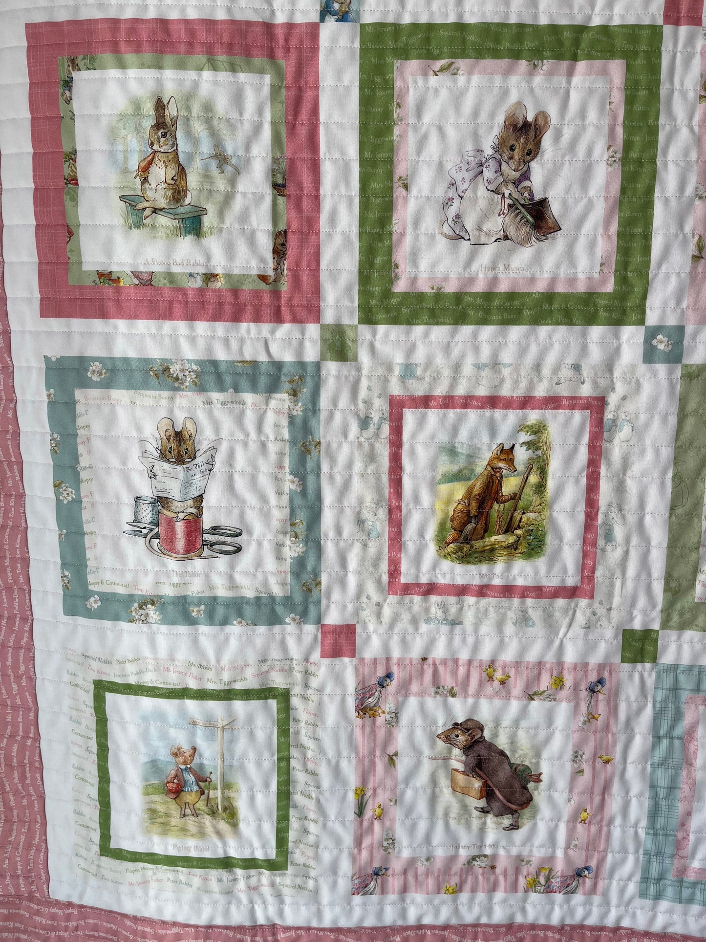 Handmade Baby Girl Quilt - Peter Rabbit & Friends - Easter Baby Blanket (39x46) Free Handmade Gift Bag - Ready to Ship!