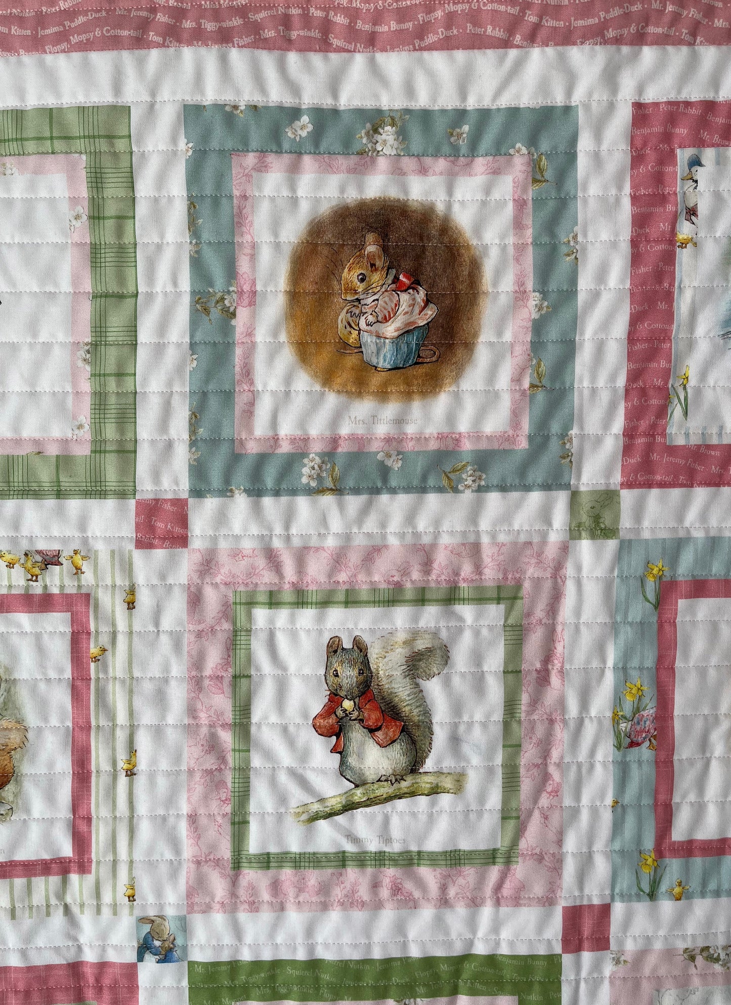 Handmade Baby Girl Quilt - Peter Rabbit & Friends - Easter Baby Blanket (39x46) Free Handmade Gift Bag - Ready to Ship!