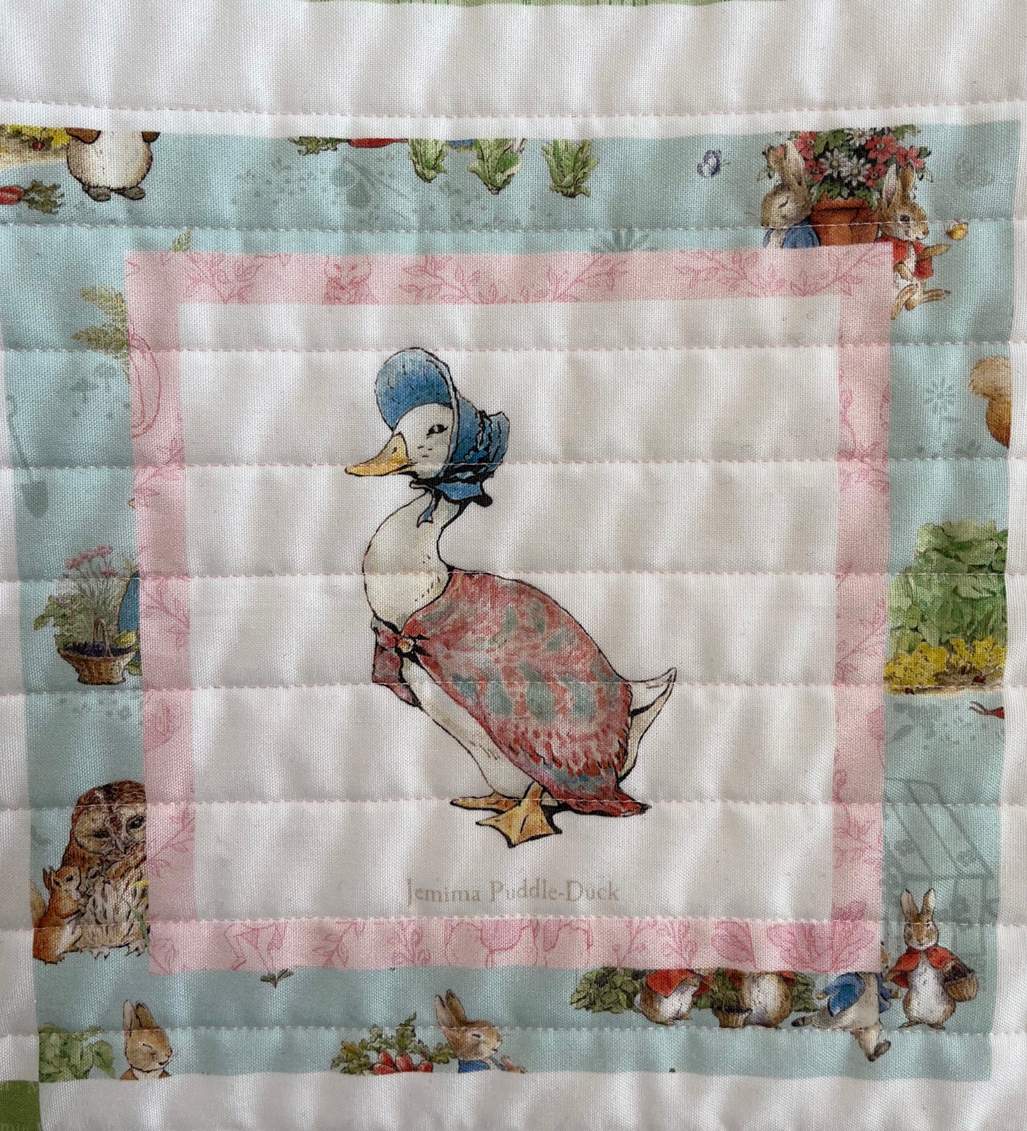 Handmade Baby Girl Quilt - Peter Rabbit & Friends - Easter Baby Blanket (39x46) Free Handmade Gift Bag - Ready to Ship!